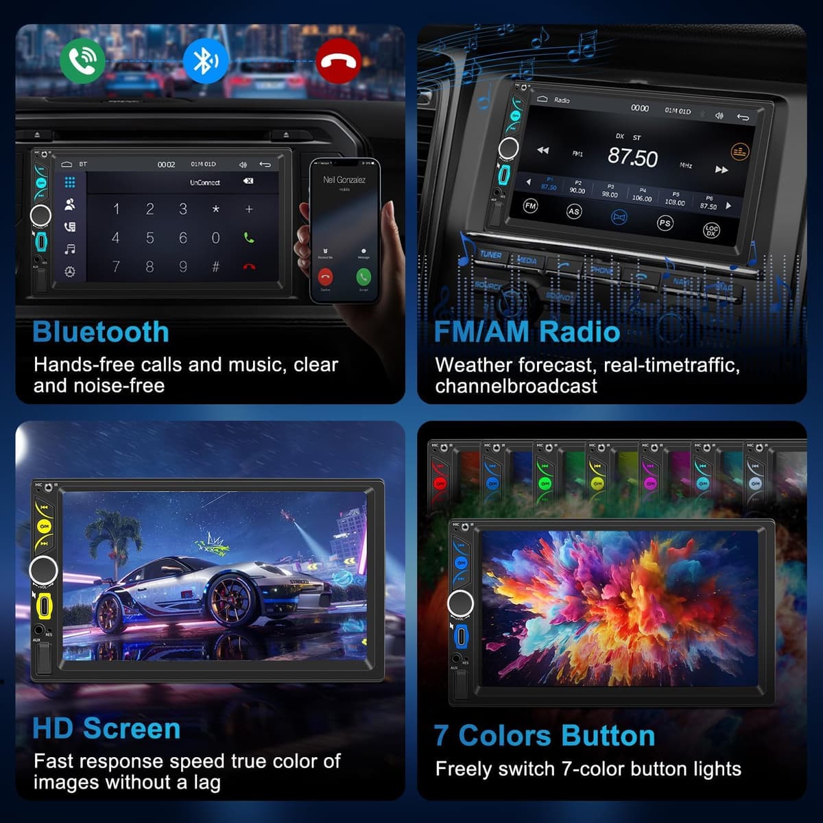 Radio Coche 2 DIN con Wired CarPlay&Android Auto,7" HD Carplay Coche con Pantalla táctil,Autoradio con Bluetooth,Mirror Link,FM,AUX,Cámara de Respaldo,Navegación GPS,Control por Voz,Type-C,USB,SWC — view 5
