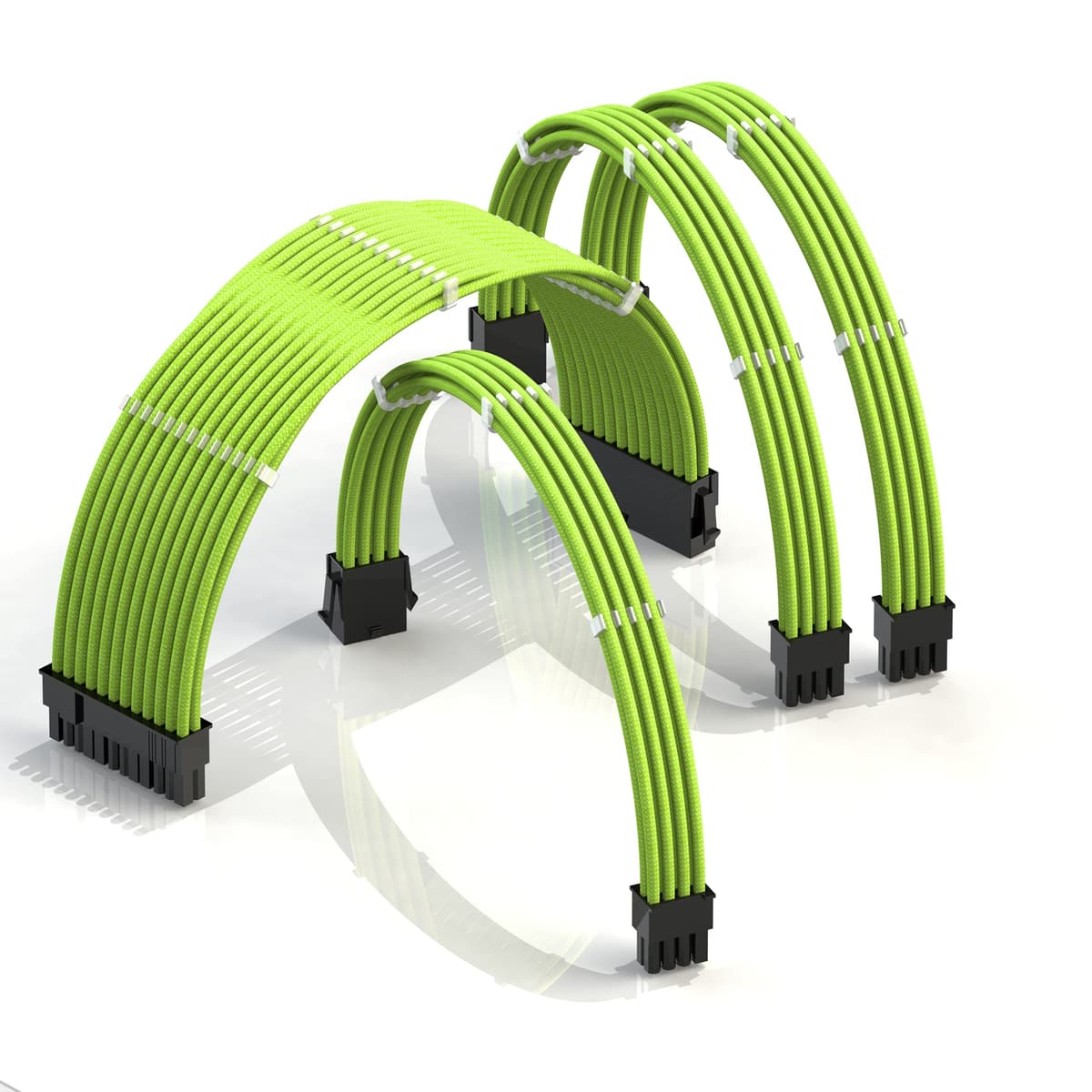 LINKUP - AVA 30cm PSU Cable Extension Sleeved Custom Mod GPU PC Braided w/Comb Kit | 1 x 24 P (20+4) | 1 x 8 P (4+4) CPU | 2 x 8 P (6+2) GPU set | 300mm - Green