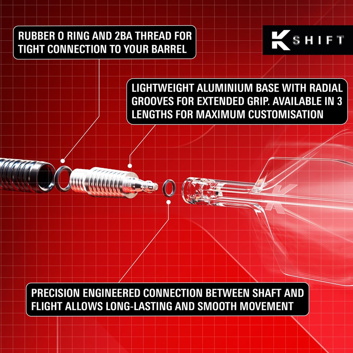 Target Darts K-Shift N.º 2 Integrado Vuelos y Eje | K Shift N.º 2 Vuelo y Eje Sistema, Blanco/Transparente/Negro – K-Flex Corto/Intermedio/Medio Shift Giratoria Base, Profesionales Dardos Accesorios — view 3