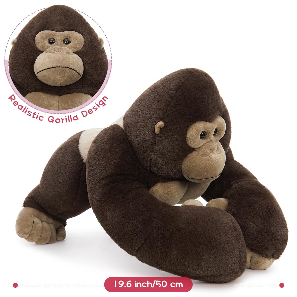 MorisMos Big Gorilla Soft Toy with Babies inside, Lifelike Large Giant Gorilla Monkey Teddy Stuffed Animal Plush Cuddly, Kawaii Presents for Kids Girls Boys Birthday Party Decorations (50 cm) — view 2