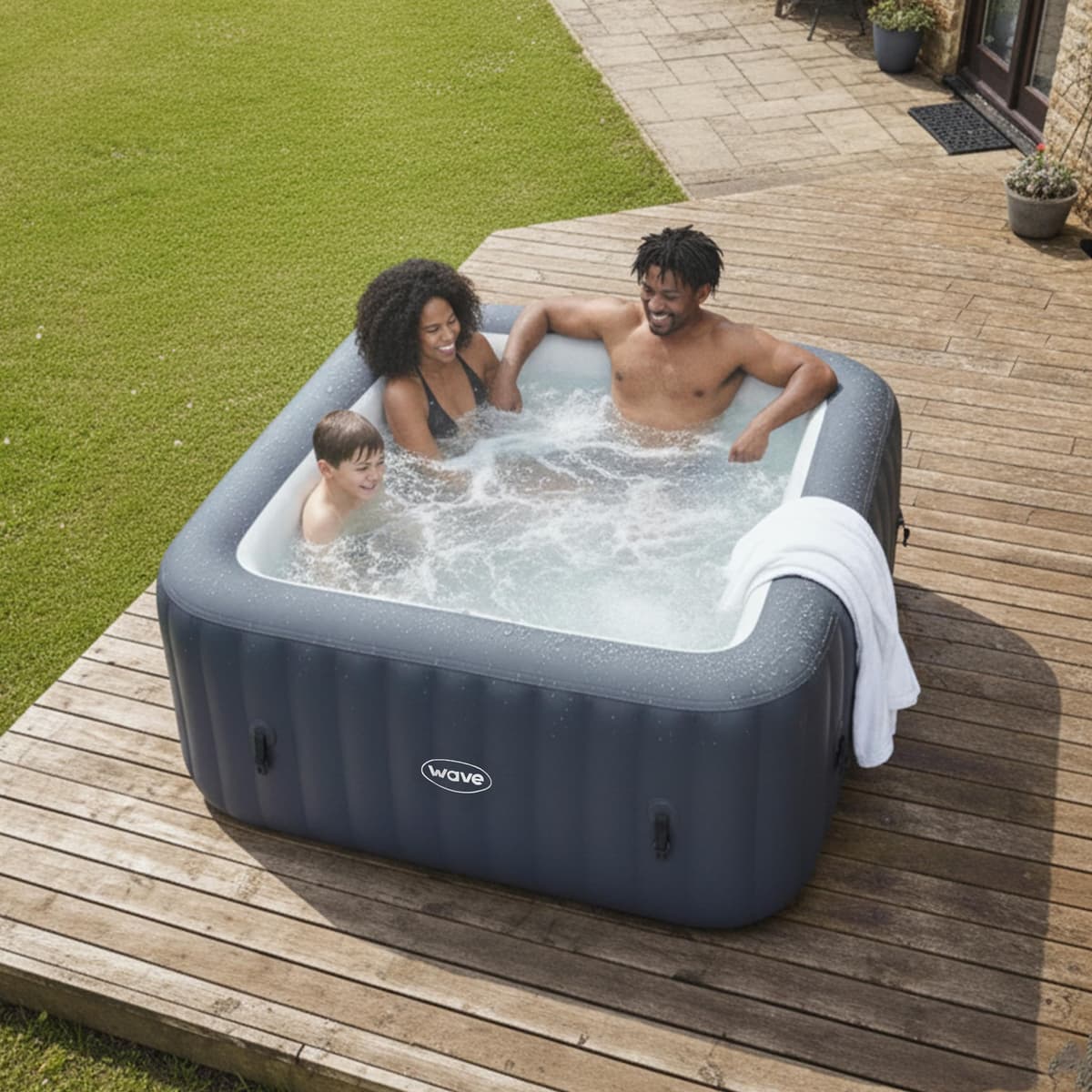 Wave Pacific 4-6 Person Inflatable Hot Tub | Integrated Eco Heater | 110/130 Aquajet Massage System | Anti-Freeze Protection | Quick 15-Minute Setup (Navy, 6 Person | EnergySave Bundle) — view 4