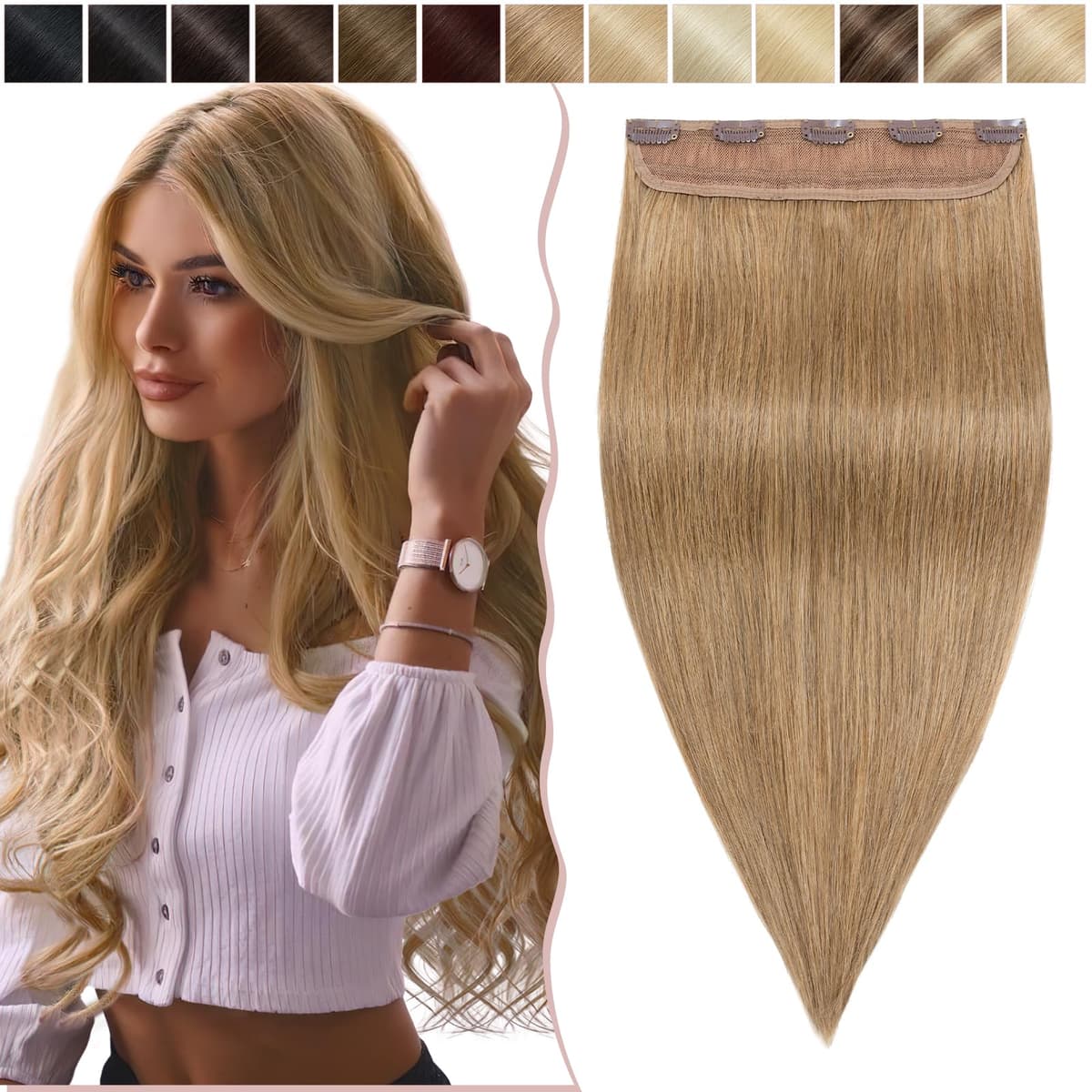 12 inch Clip in Hair Extension Human Hair One Piece 100% Real Remy [#2 Dark Brown] 3/4 Full Head Straight Hair Pieces for Women Invisible Short (40g) — view 15