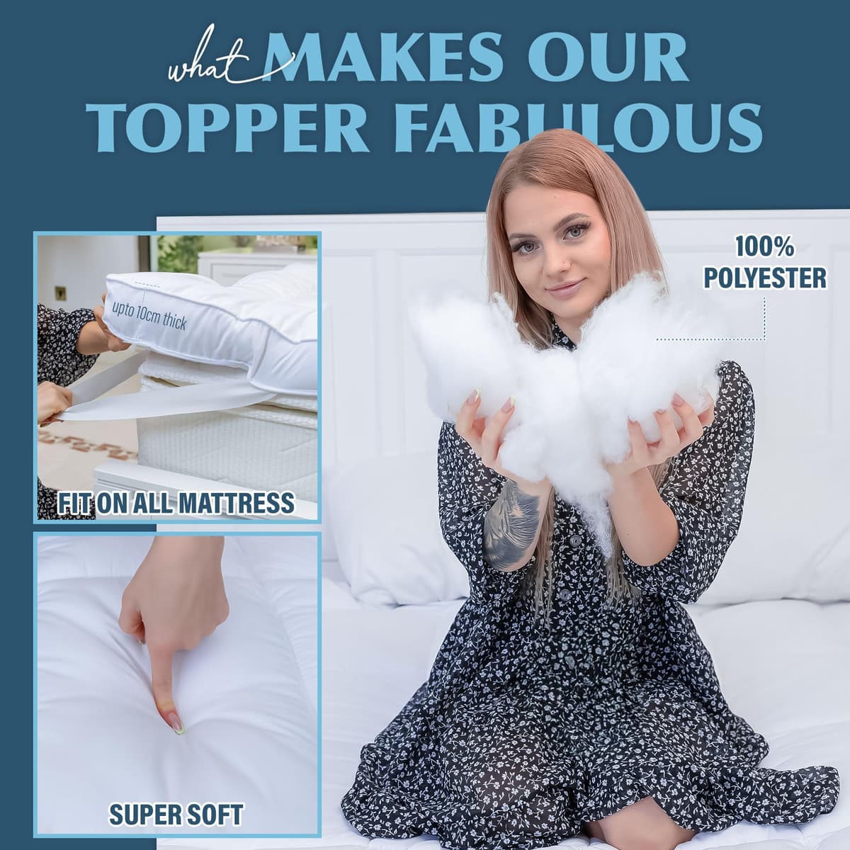ACRALI HOME Thick Mattress Topper Double Bed (4 Inch/10 cm) Extra Deep Hotel Quality Breathable Bed Topper Quilted Luxury Comfort with Elasticated Straps — view 3