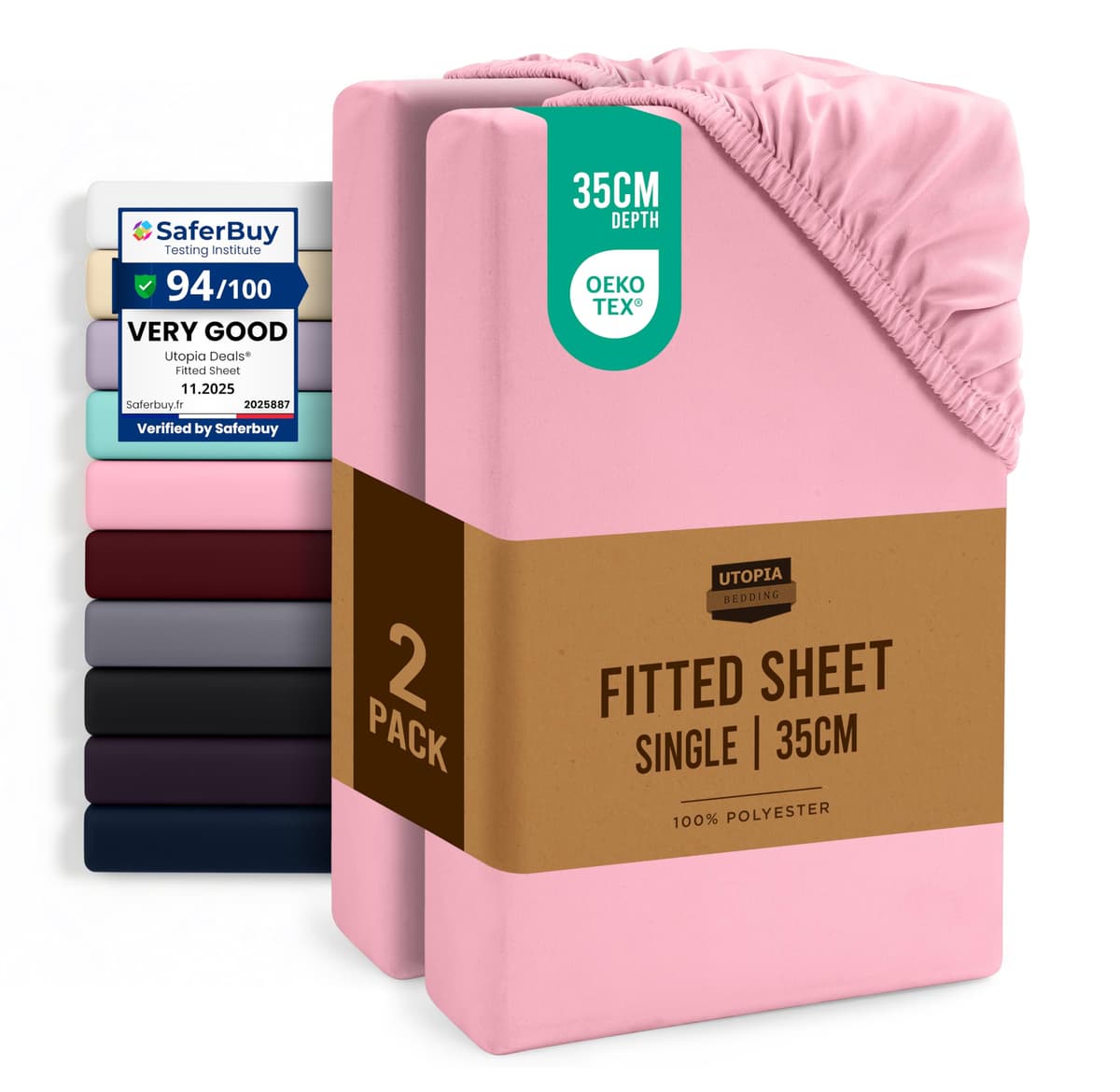 Utopia Bedding Fitted Sheet Single (2 Pack), White - Deep Pocket 14 inch (35 cm) - Oeko Tex Certified - Easy Care - Soft Brushed Microfibre Fabric - Shrinkage and Fade Resistant - Bottom Sheet — view 30