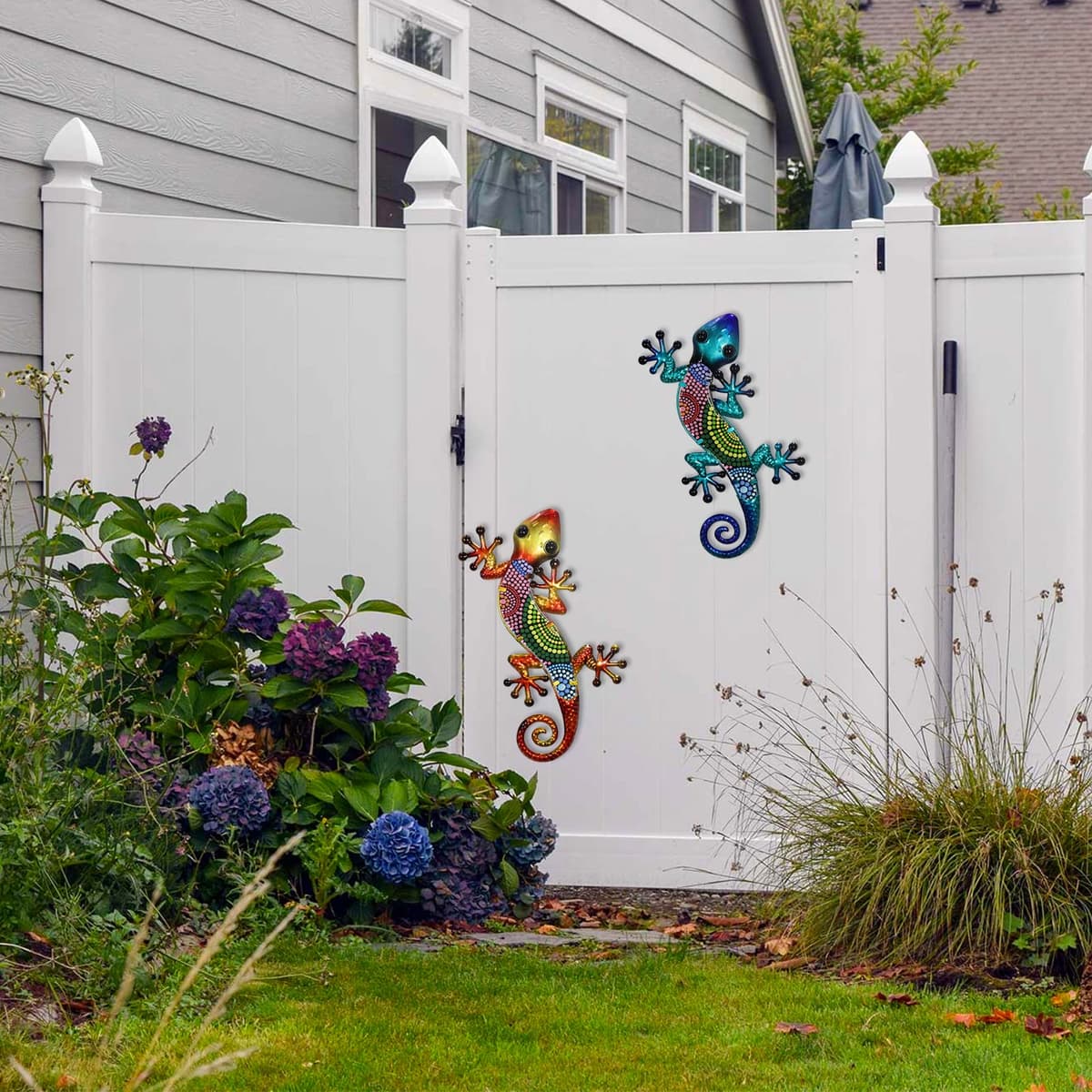 HONGLAND Metal Gecko Wall Art 2 Pack 15 Inch Lizard Outdoor Decor Hanging Glass Sculpture Decoration for Garden Fence Home — view 7