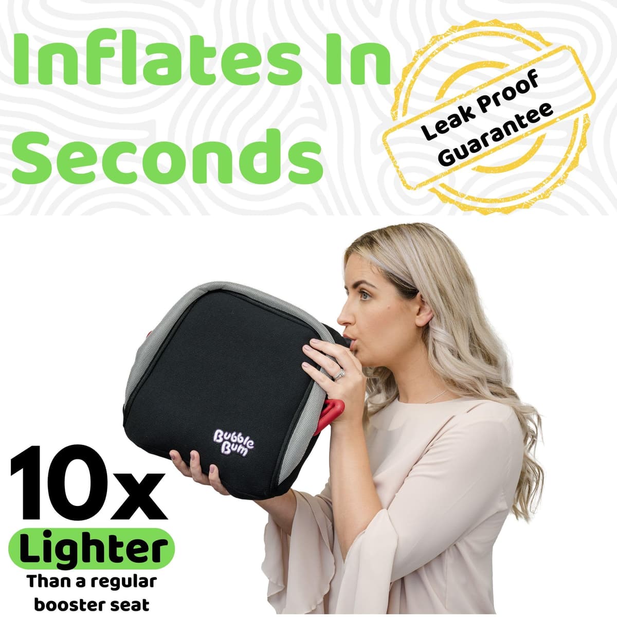 BubbleBum Inflatable Booster Car Seat - Travel Car Seat - Portable Car Booster Seat - Booster Seat for Car - Slim Foldable Narrow Design Car Seat - Perfect for Kids 4-11yrs Old - Black — view 2