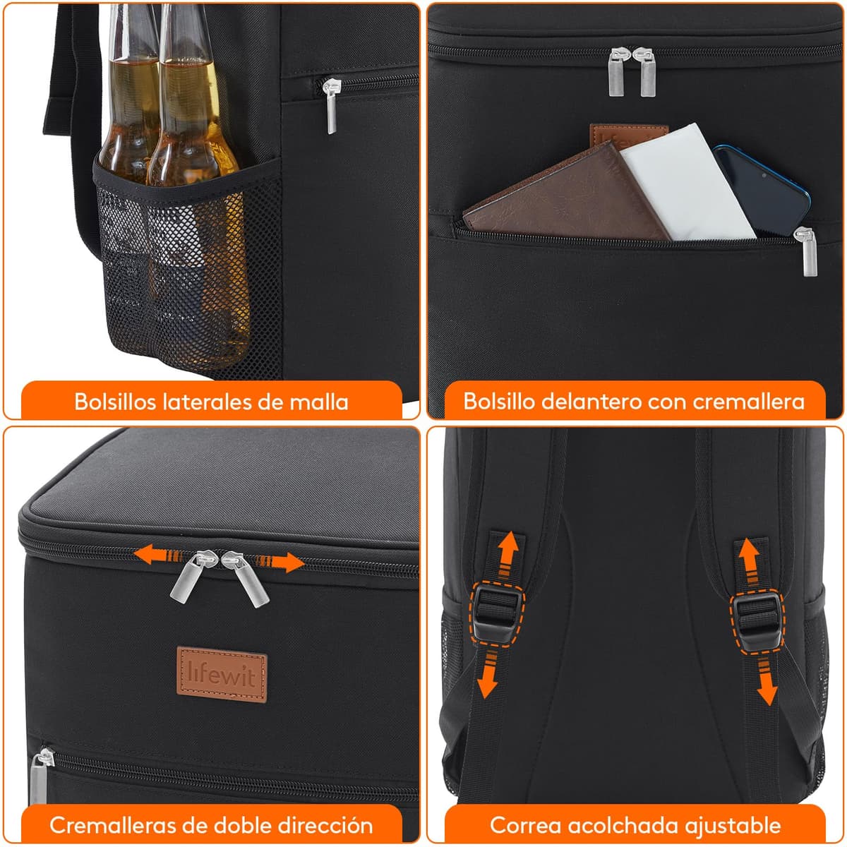 Lifewit Mochila Nevera 24L (30 Latas), Mochilas Neveras Portatil Isotermica, Bolsa Termica Porta Alimentos Impermeable, Cooler Bag para Playa, Picnic, Camping, Viaje, Trabajo, Negro — view 6