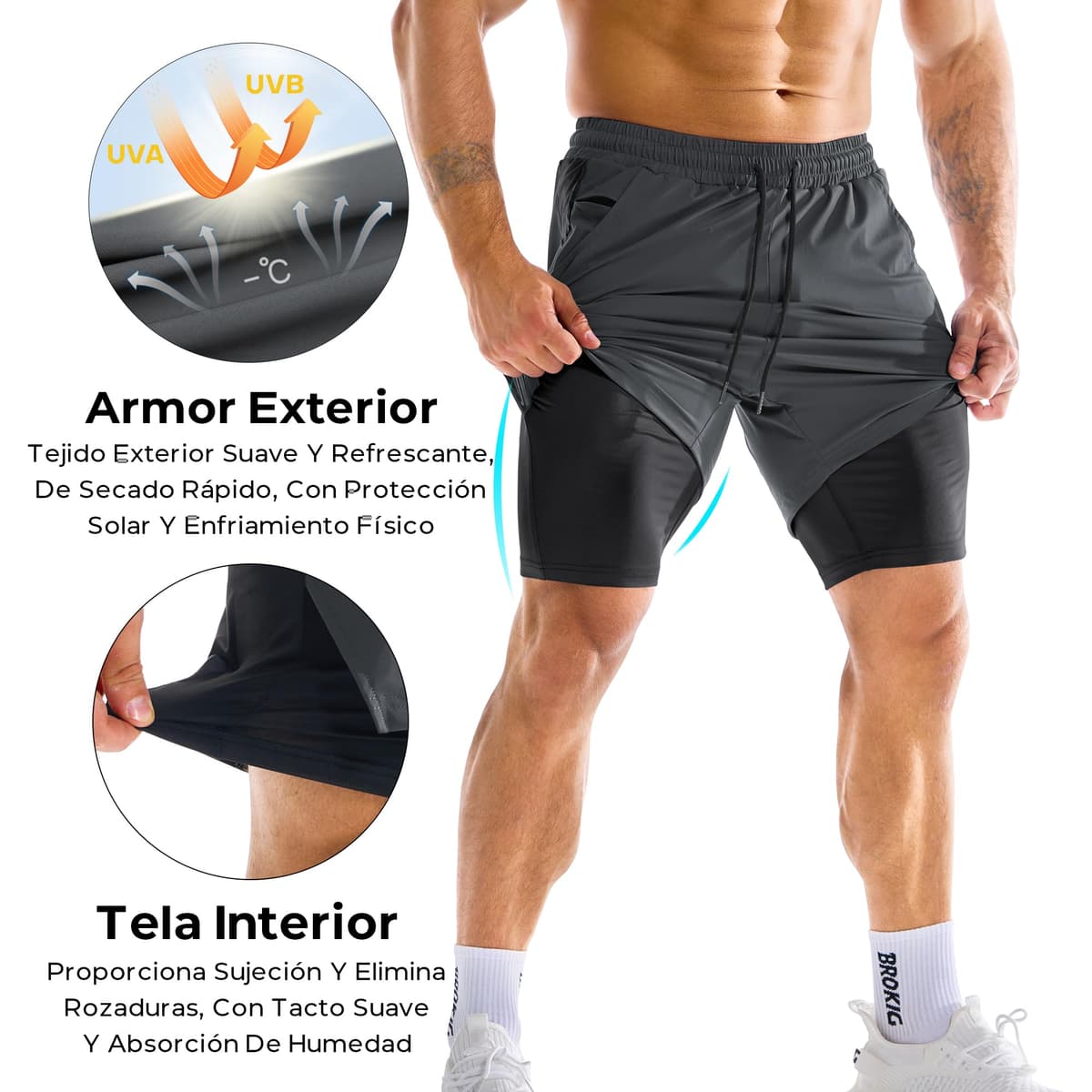 ZENWILL DualArmor Pantalones Cortos Hombre Running Cremallera 2 en 1 Pantalón Corto Deporte Hombre Gym Secado Rápido — view 4