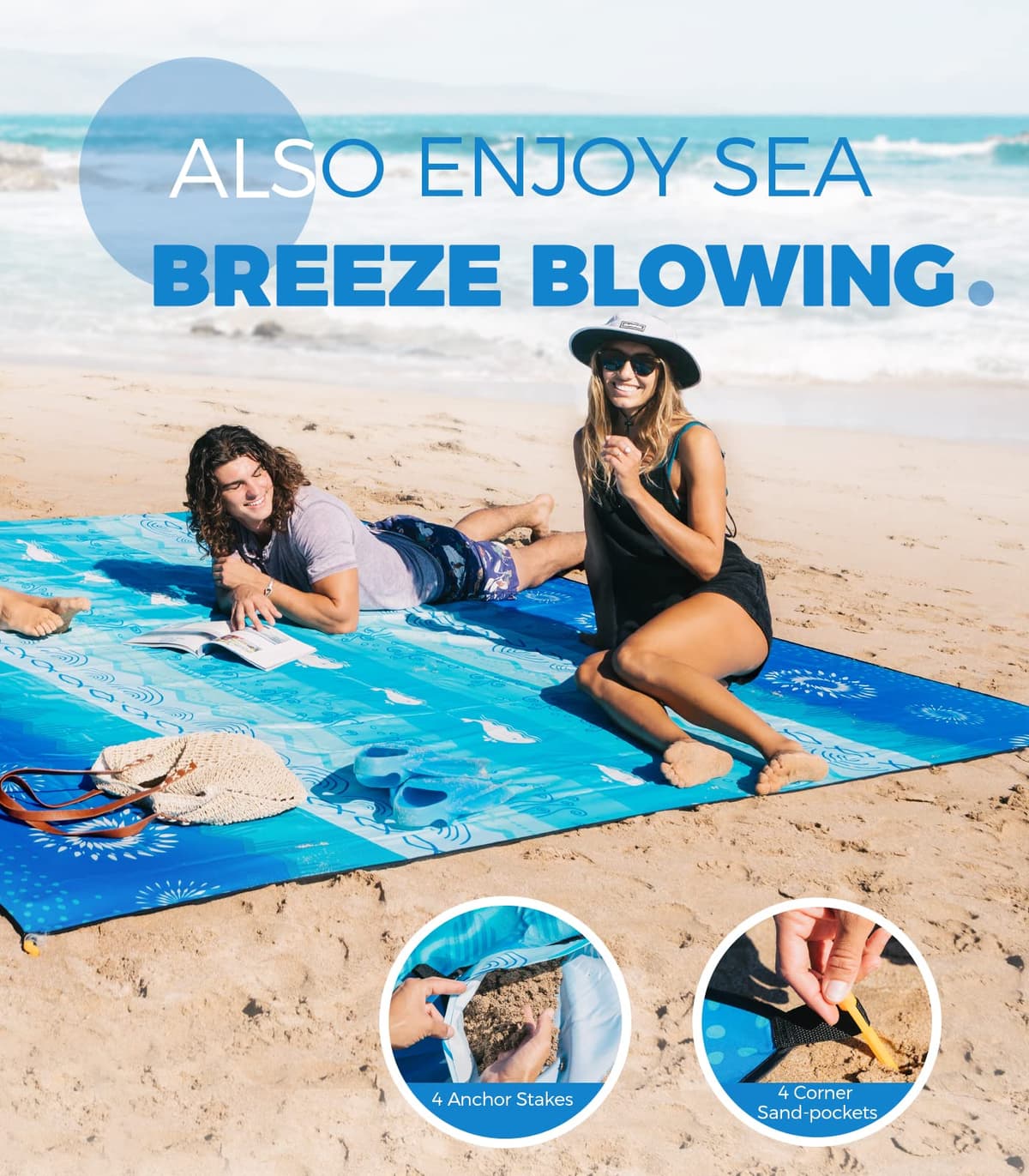 OCOOPA Manta de Playa Impermeable y a Prueba de Arena, Extra Grande 300x280cm, Suave y Duradera, Libre de Arena, Ligera y Portátil, Viajes de Camping, Vacaciones en la Playa, S08 — view 5
