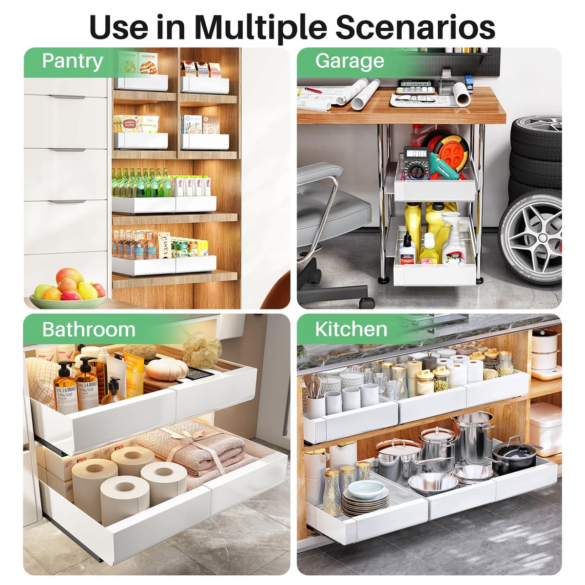 Pull out Cabinet Organizer, Expandable(12"-20") Heavy Duty Slide out Drawers Fixed with Adhesive Nano Film for Pots, Roll out Shelf Storage for Kitchen Base Cabinet, Pantry, Bathroom Cupboard — view 9