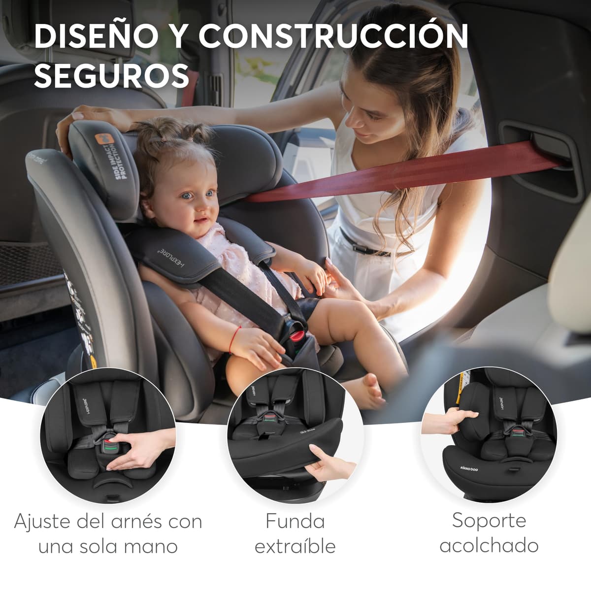 KikkaBoo Silla Coche Bebé sin ISOFIX i-EXPLORE 2, Grupo 0 1 2 3, i-Size 40-150 cm, Reclinable, 0-12 Años, Reposacabezas 14 Posiciones, Cojín y Arnés 5 Puntos, Grey — view 4