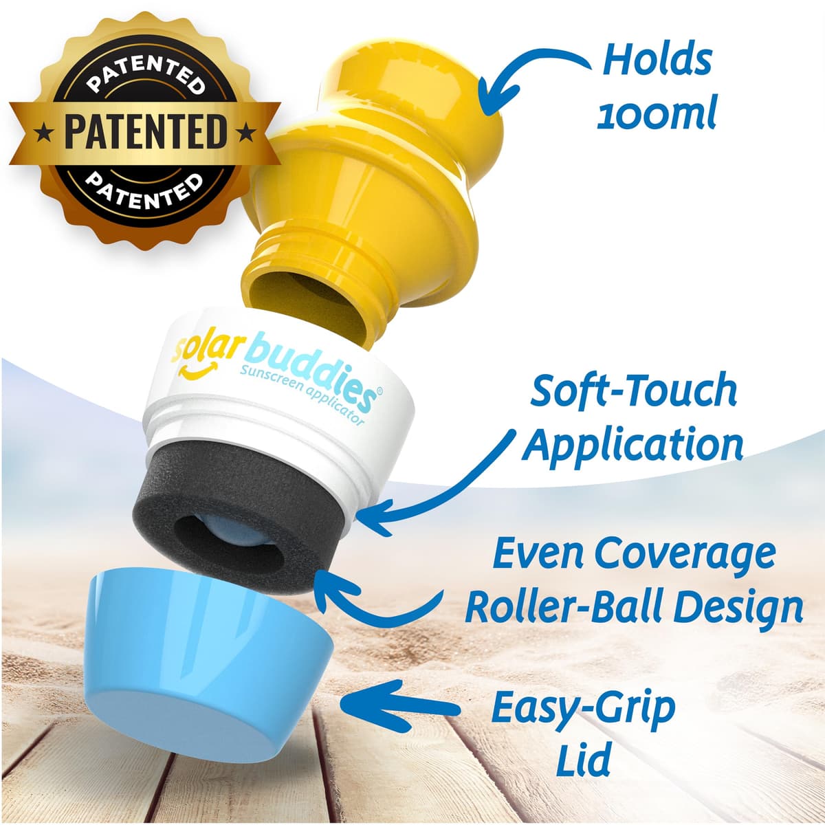 Solar Buddies Sunscreen Applicator - Single Blue - Refillable Roll on Sponge Sunscreen, Suncream & Lotion Applicator For Kids, Adults & Families - Holds 3.4fl oz, Perfect Size for Travel — view 2
