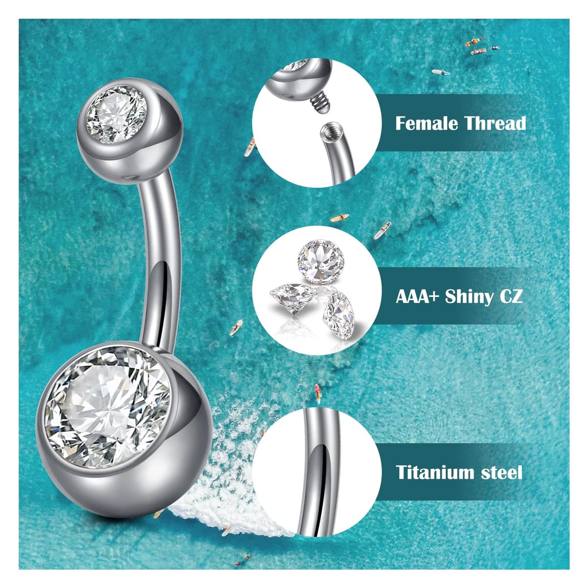 AceFun Piercing ombligo Titanio oro plata 6mm 8mm 10mm 12mm 14mm Piercings de banana acero quirurgico mujeres 1 pieza 14G Piercing ombligo G23 Barbell Bijoux Anillos — view 5
