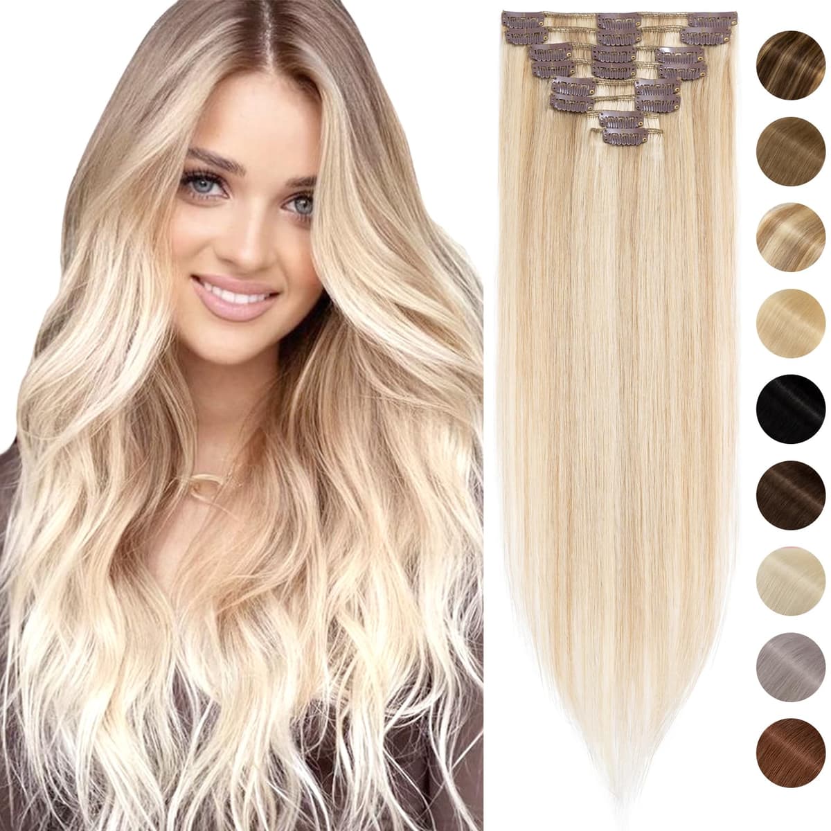 Silk-co 10inch Hair Extensions Clip in Hair Extension Human Hair #04 Medium Brown -Basic Thickness-Thin Weft- 8 Pieces Real Remy Straight Hair Extensions[50g] — view 58
