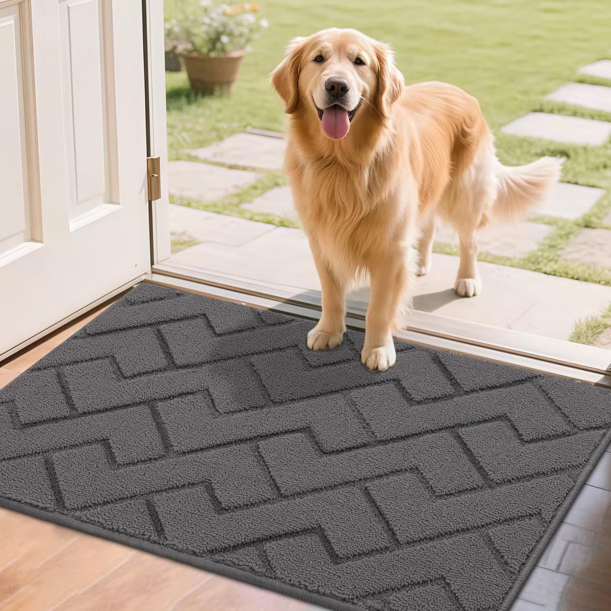 Biscpro Door Mats Indoor,Dirt Trapper Mat Absorbent Non-Slip Low Profile Doormat for Entrance,Inside, Kitchen,Front Door Mat Washable for Pets and Dogs— 50x80cm,Grey — view 36