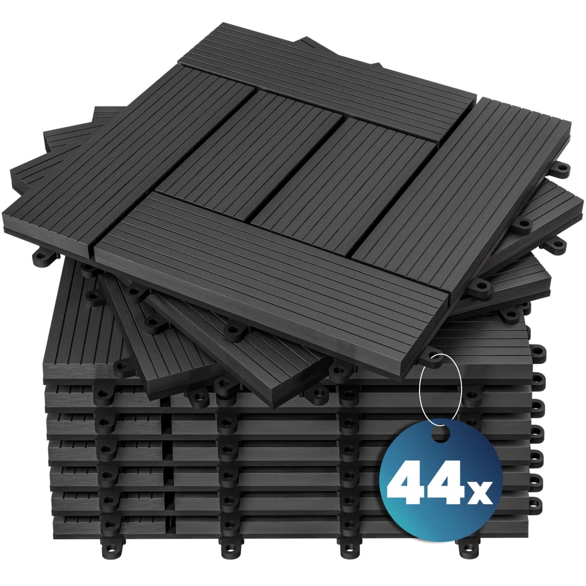 Casaria® Set Baldosas Exterior WPC Losetas Jardín Aspecto Madera Antideslizantes Rejilla Drenaje Resistente Intemperie Suelo Terraza Balcón Patio Cubiertas Interior Sistema Clic Antracita 30x30cm 4m²