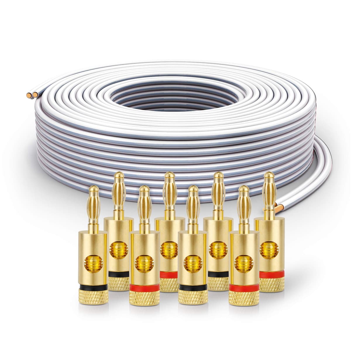 PureLink Speaker Cable OFC 2 x 2.50 mm² (0.20 mm) 20.0 m White Set of 8 Banana Plugs