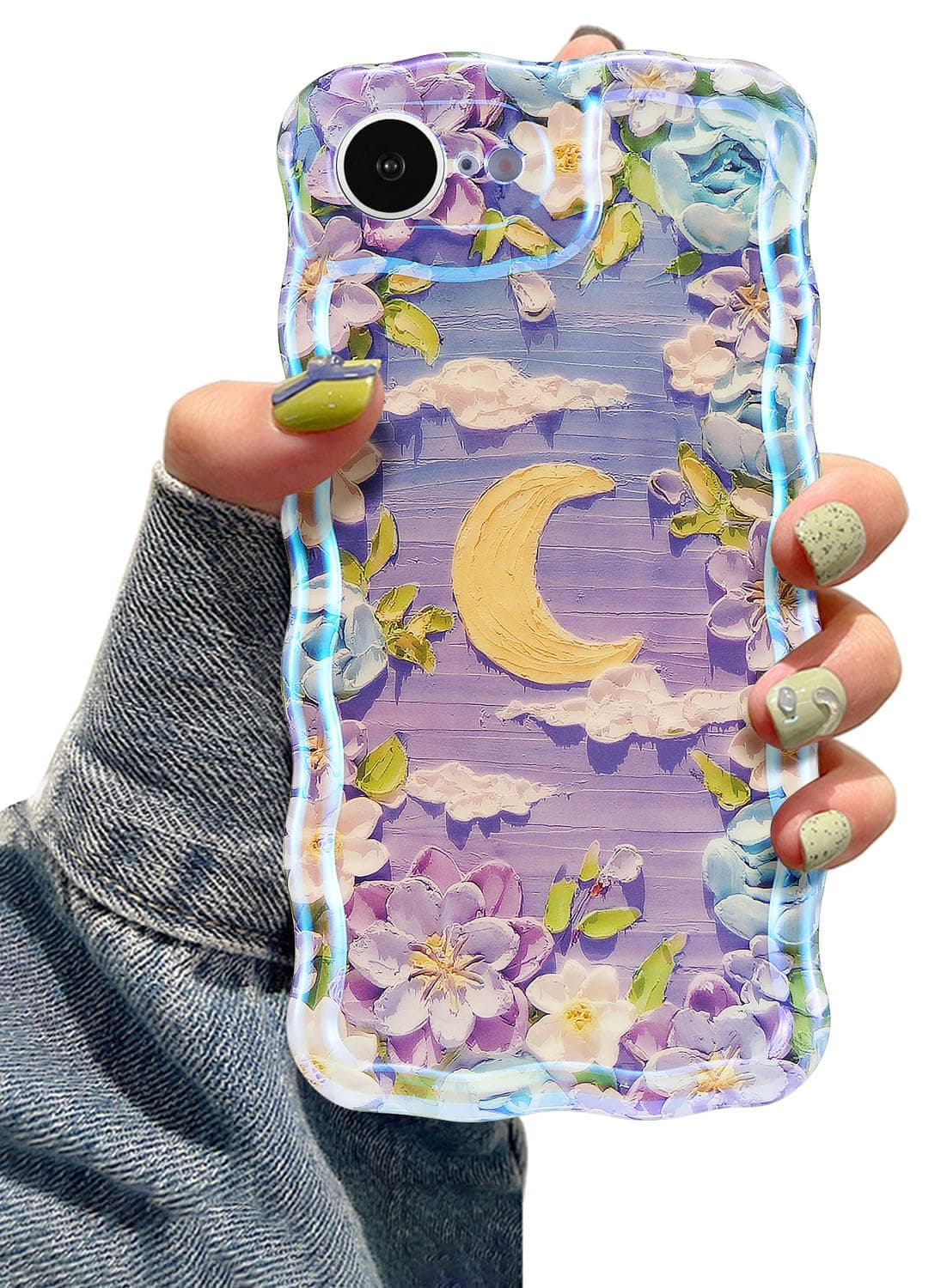 EYZUTAK Case for iPhone 17 Pro, Colorful Retro Oil Painting Printed Flower Laser Glossy Pattern Cute Curly Wave Edge Exquisite Phone Cover Stylish Durable TPU Protective Case for Girl Women-Green — view 87