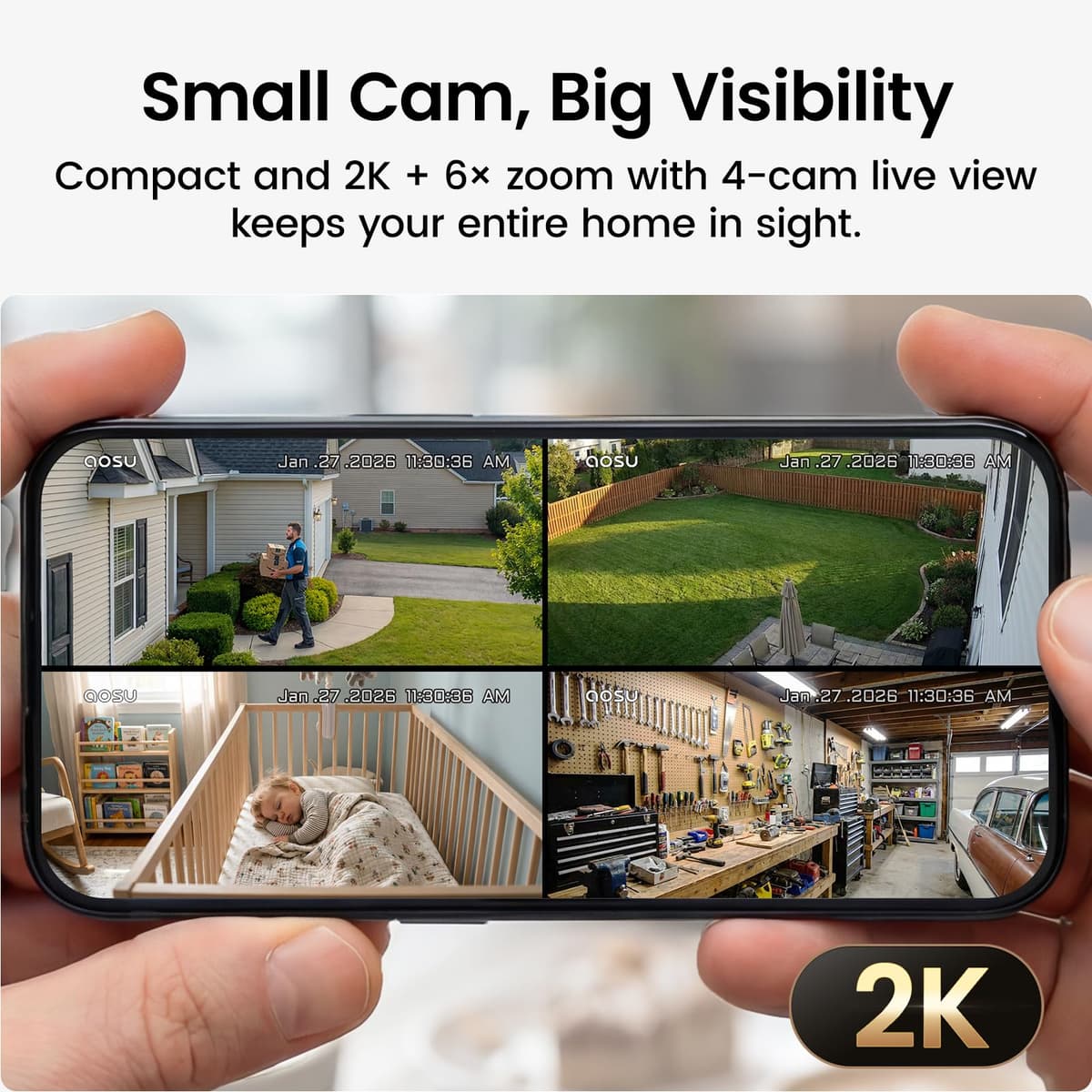aosu Wireless Indoor/Outdoor Security Camera Kit with aosuBase Local Storage, 2K with 6X Zoom, 4-View Live, Cross-Camera Person Timeline, PIR + AI Human Detection, Color Night Vision, 4-Cam-Kit — view 6