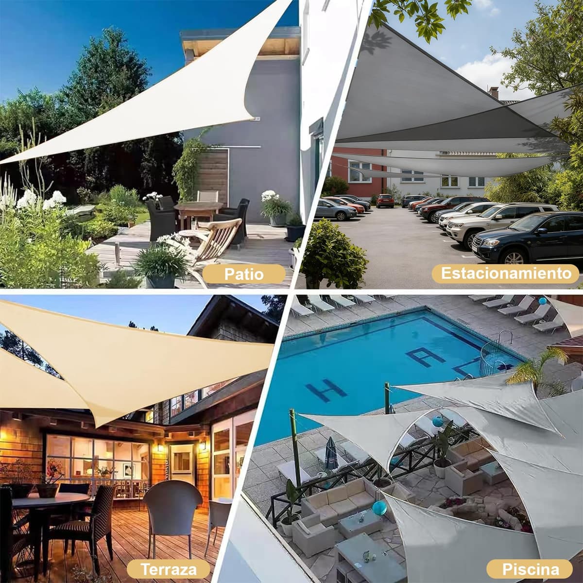 LOVE STORY Toldo Vela de Sombra Impermeable Triangular 3x3x3m Protección Rayos UV PES Toldos para Patio, Exterior Terrazas, Jardín, Balcon (Crema) — view 6