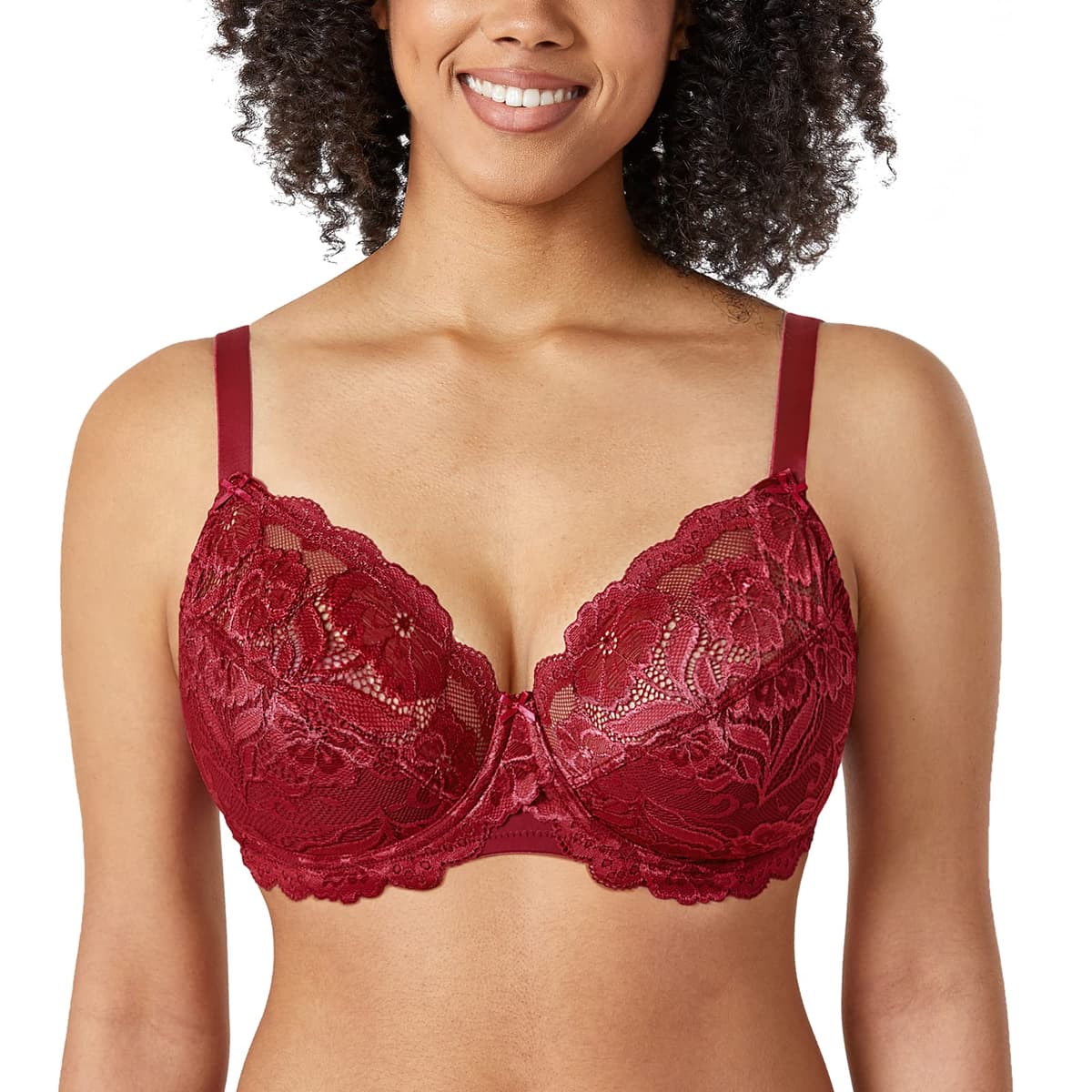 Delimira Women's Full Coverage Non-Foam Floral Lace Plus Size Underwired Bra — view 16