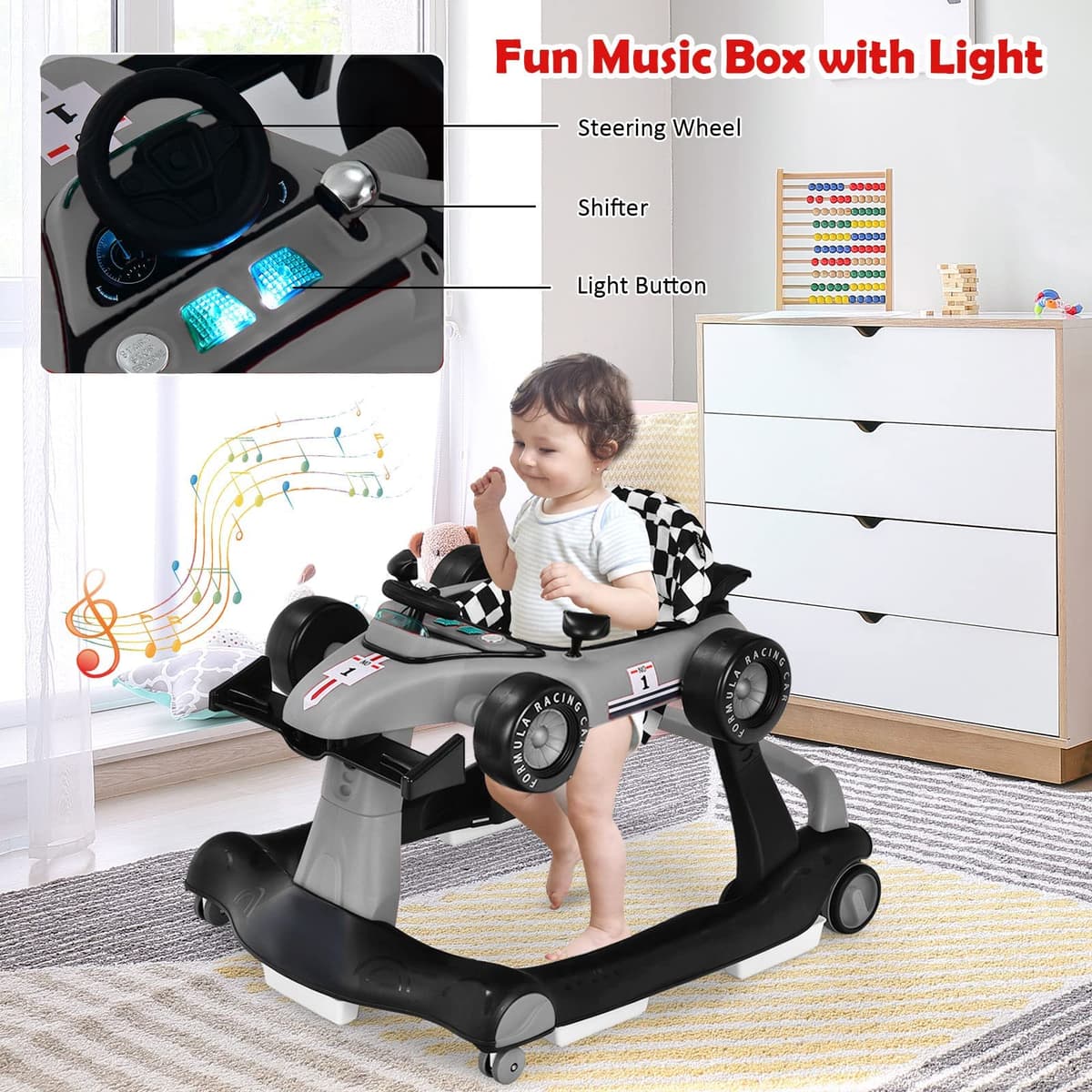 RELAX4LIFE 4 en 1 Andador para Bebés 6-18 Meses, Andador Plegable con Altura Regulable en 3 Niveles, Tacatá Bebés con Luces, Sonidos y Velocidad Controlable, 64 x 73 x 50,5-55,5 cm (Gris) — view 4