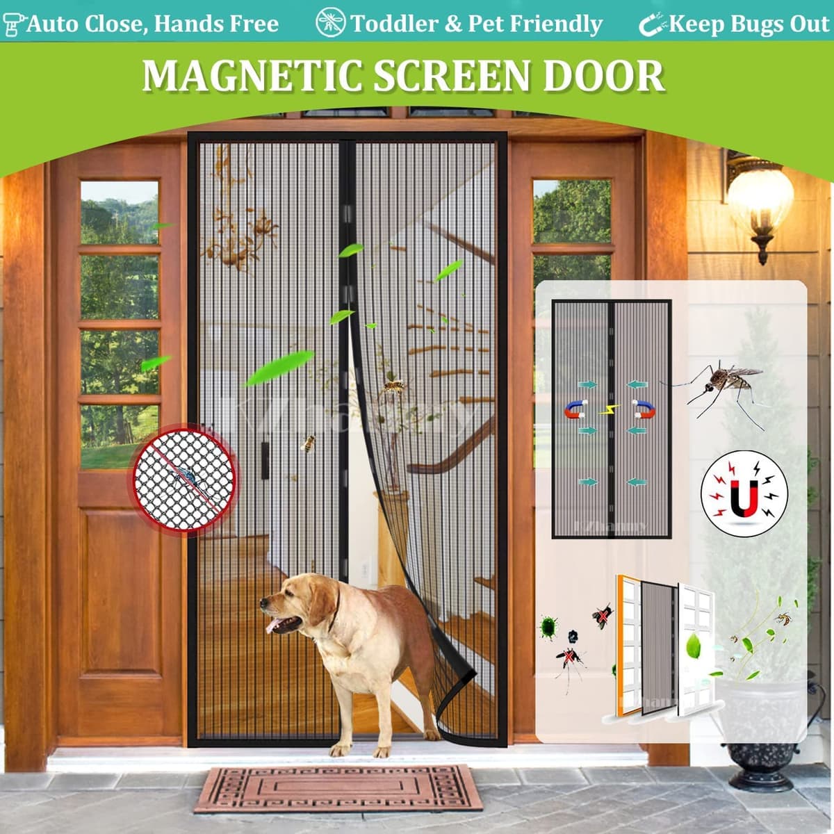 Mosquitera Puerta Magnetica, Adsorción Magnética Plegable Anti Mosquito Insecto Mosquitera, para Puertas de Salón Balcón Corredor.-Black A|| 70x205cm(27x80inch) — view 2