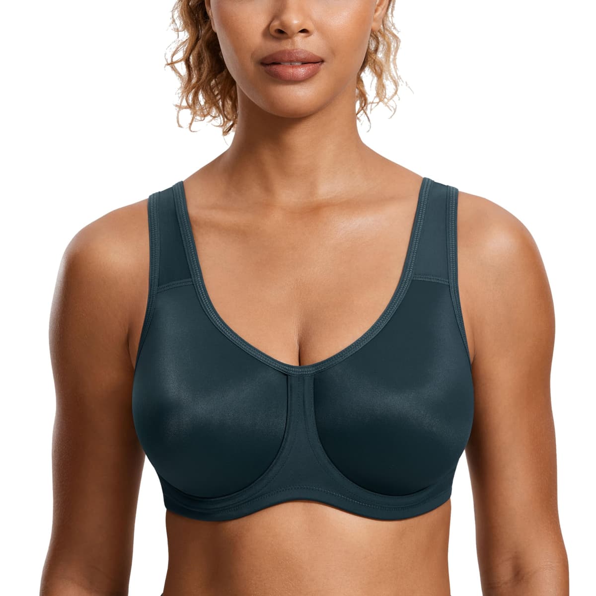 SYROKAN Women's Max Control Solid High Impact Plus Size Underwire Sports Bra for Large Breasts — view 20