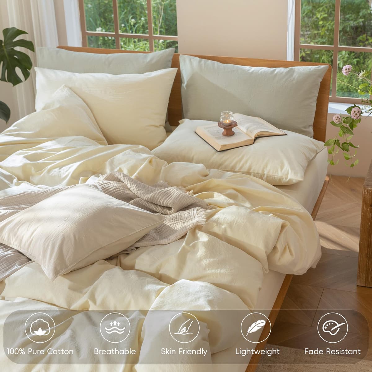 MooMee Bedding Duvet Cover Set 100% Washed Cotton Linen Like Textured Breathable Durable Soft Comfy (Tannish Linen Grey, King) — view 151