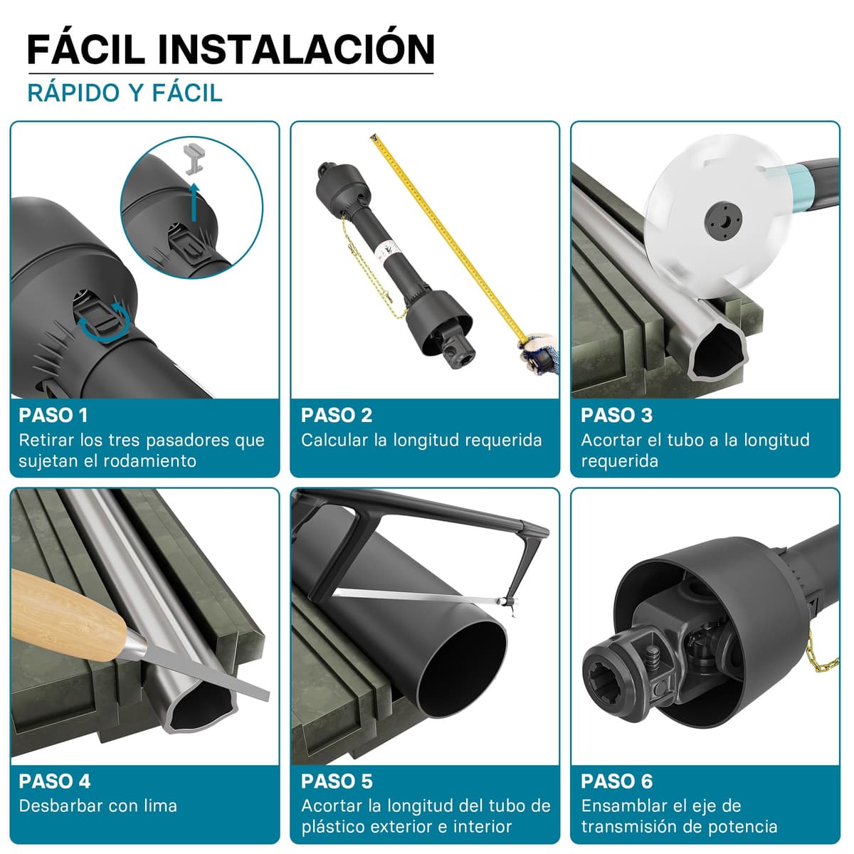 WilTec Toma de Fuerza T2 Eje transmisión cardán 750mm 270Nm 540rpm PTO 23kW (31CV) 2X 1 3/8" 6 Dientes — view 5