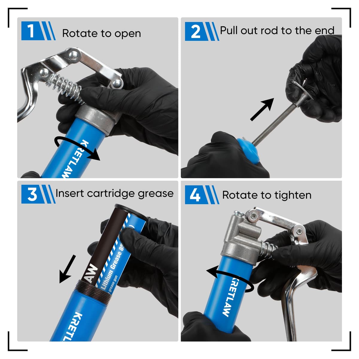 KRETLAW Mini Grease Gun (3000PSI) with Double 85G Cartridge Grease and Flexible Hose, Reinforced Coupler for Automotive,Marine — view 7