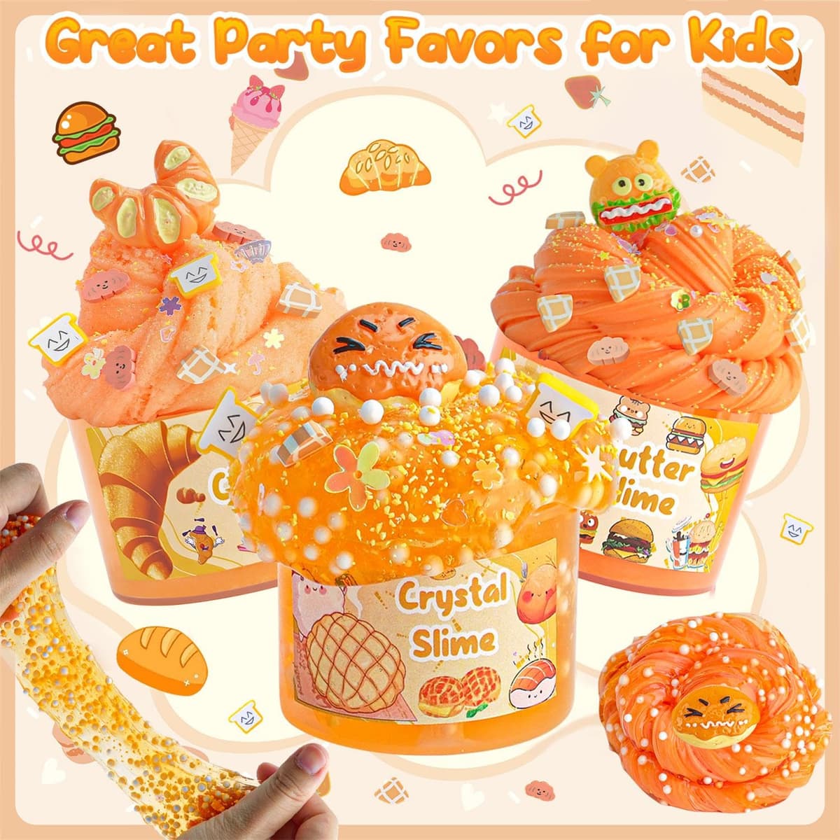 LAWOHO 6 Paquetes de Naranja Slime Kit - Nube, Mantequilla & Claro, Crujiente para Niños con Varios Complementos, Fiesta de Slime para Niñas y Niños, 360ml — view 2