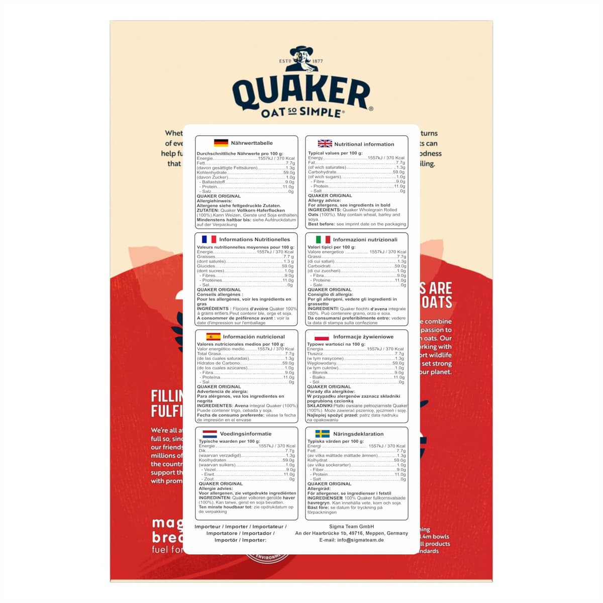 Set Cleverry con Quaker Oat So Simple Family Pack Original 40 bolsitas x 27g, Avena integral — view 3