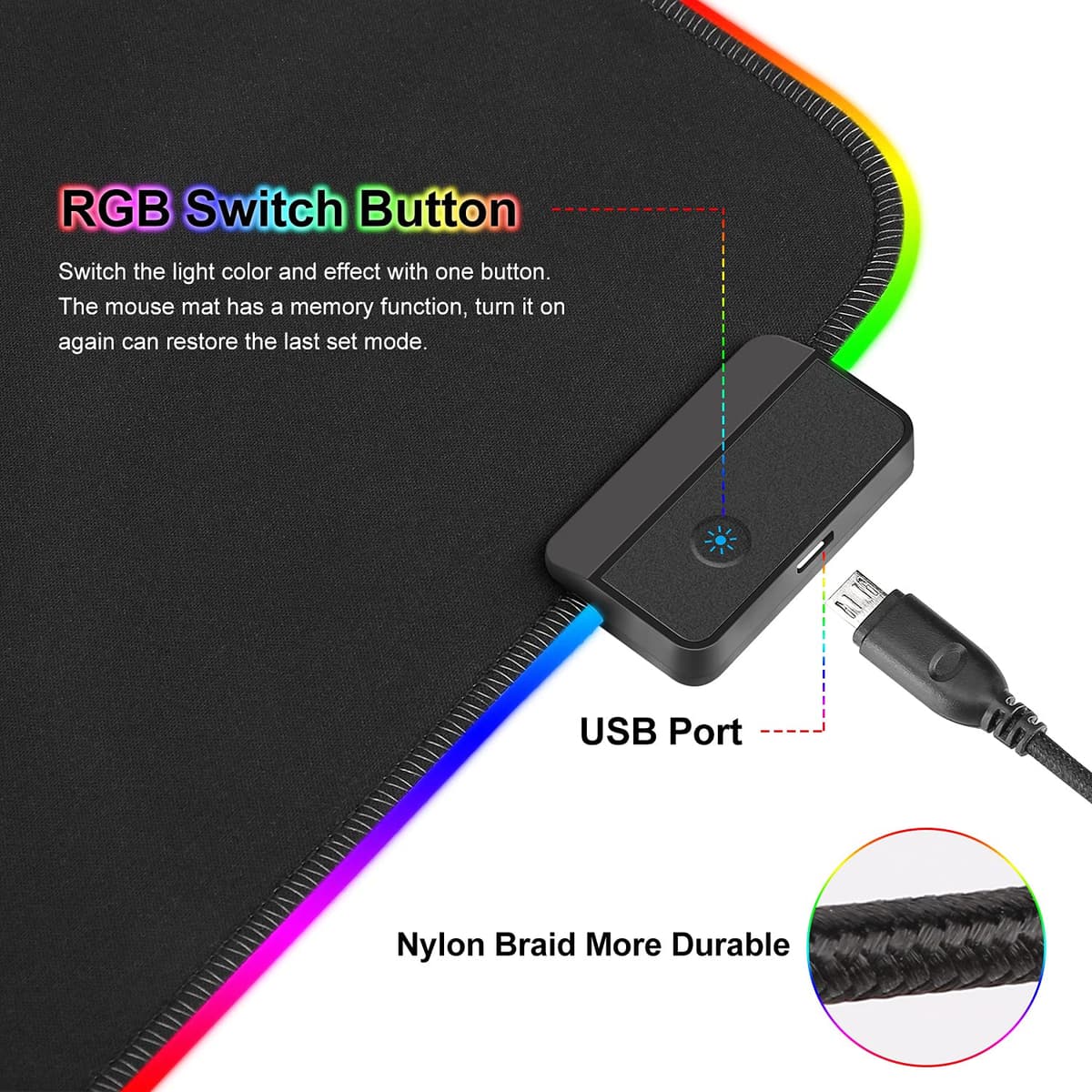 Realky Alfombrilla de Ratón RGB, 800×300mmTapete de Juego Extra Grande, Alfombrilla Raton LED 14 Efectos de Iluminación Impermeable Antideslizante, Alfombrilla Ratón Gaming para Gamers, PC y Portátil — view 5