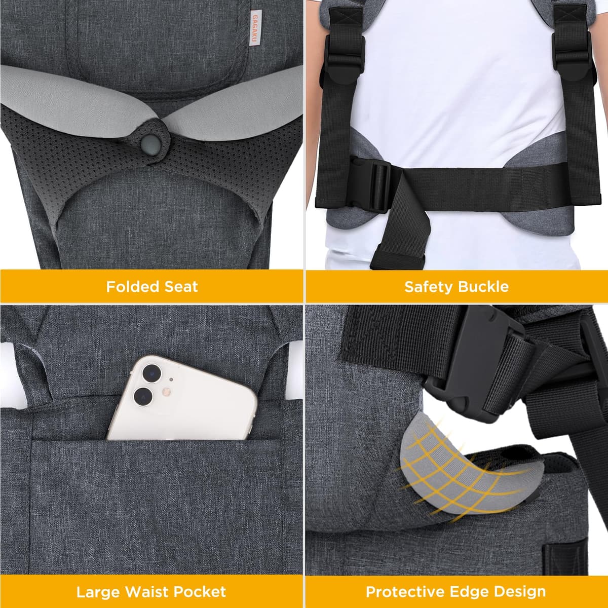 GAGAKU Mochila Portabebés Porta Bebes 0-36 meses Advanced 4 in 1 con Porteo Bebe Ergonómica Fácil de llevar con posibilidad de llevar al niño mirando hacia adelante y hacia atrás-Negro Gris Oscuro — view 3