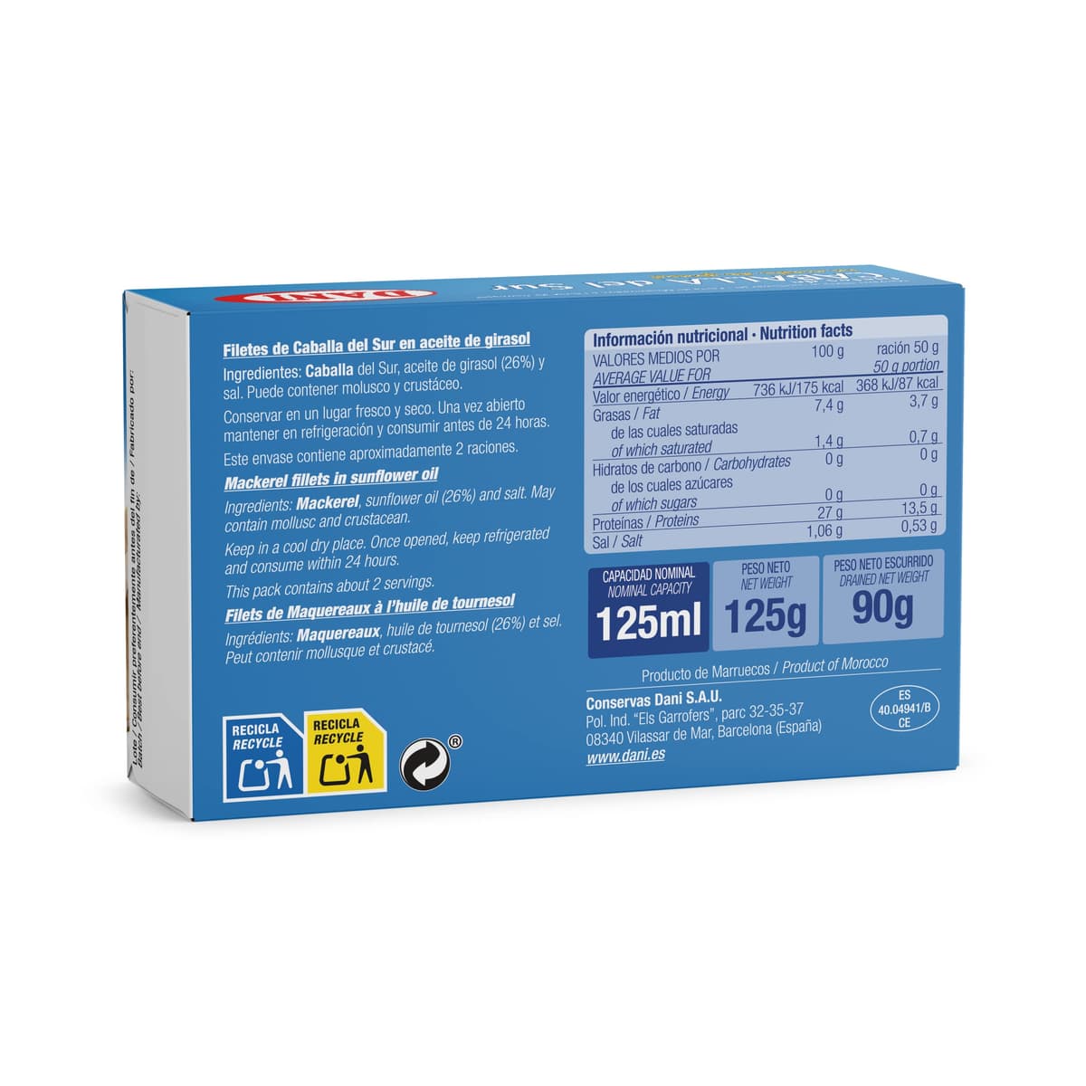 Dani - Caballa (filetes) en aceite de girasol - Pack 12 x 115 gr. — view 2