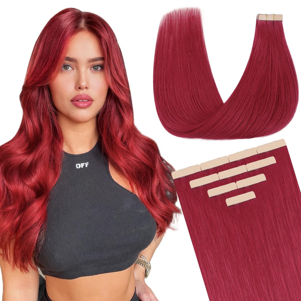 DOORES Tape in Hair Extensions Human Hair, Balayage Dark Brown to Chestnut Brown 50g 20pcs 18 Inch, Human Hair Extensions Natural Remy Straight Skin Weft — view 15