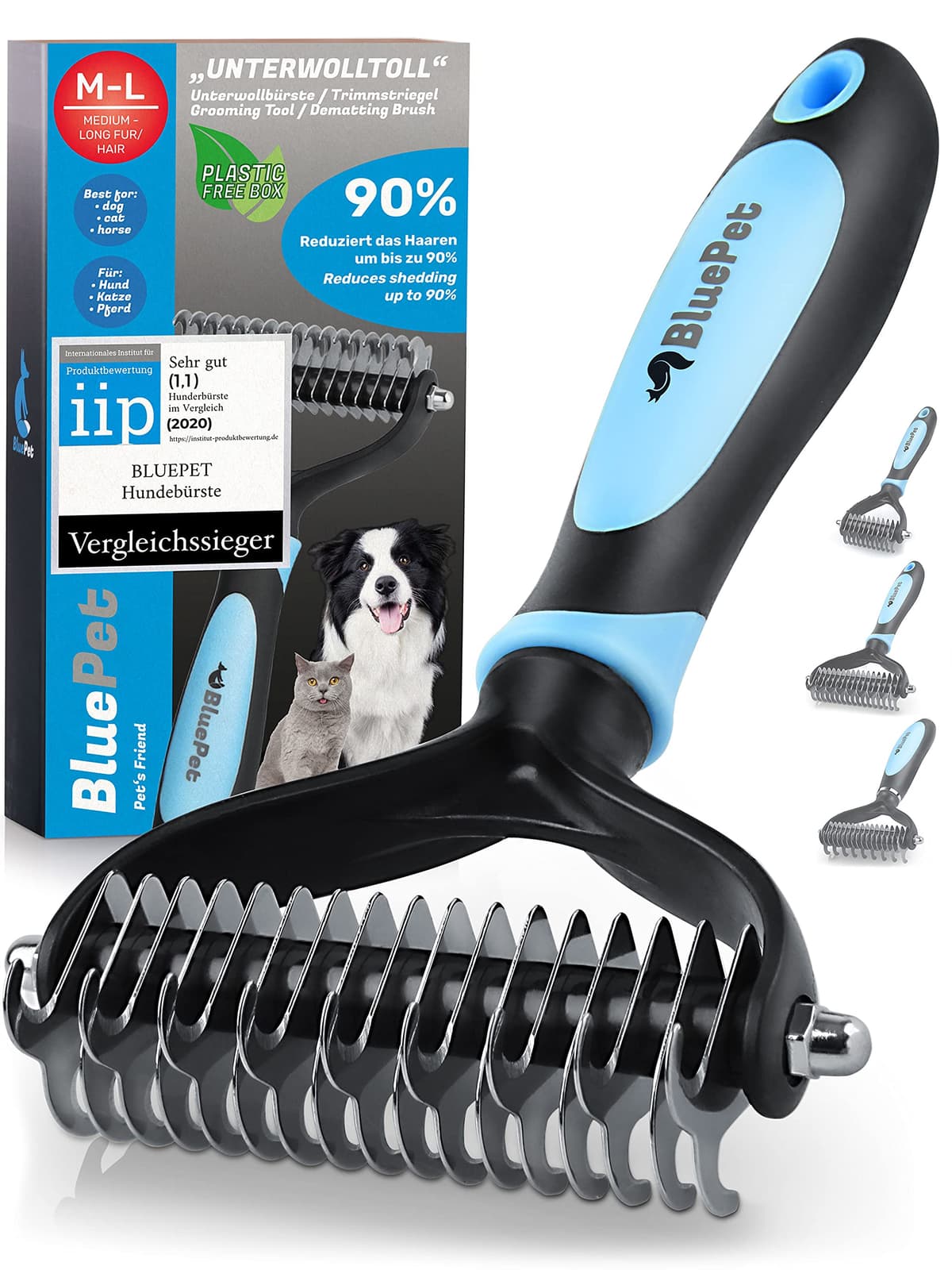 BluePet Peine para Perros y Gatos, Cepillo Gato Perro Pelo Largo, Rastrillo Quita Nudos, Pelo Muerto, Subpelo, Deslanador Mascotas Pelos Largos, Cepillos Quitapelos, Escoba Deslanar, Quitapelo Mascota