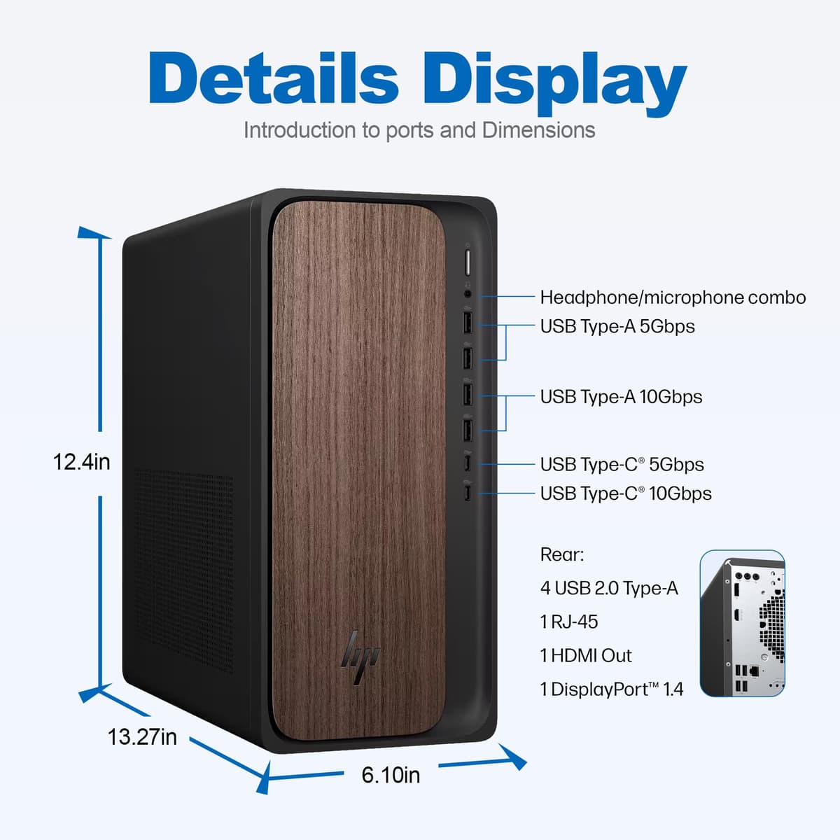 HP OmniDesk Desktop Computer – Intel Core Ultra 7 265,32GB DDR5 1TB SSD,Sleek Dark Wood Design, AI-Ready Performance, Windows 11 Pro with Dockstation — view 5