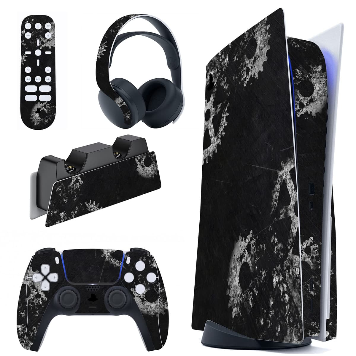 PlayVital Calcomanía Vinilo para ps5 Edición Disc - Pegatina Completa para Consola, Control, Base de Recarga, Control Remoto y Audífonos, Cubierta Protectora Adhesiva(Efecto de Mármol Dorado Rosa) — view 35