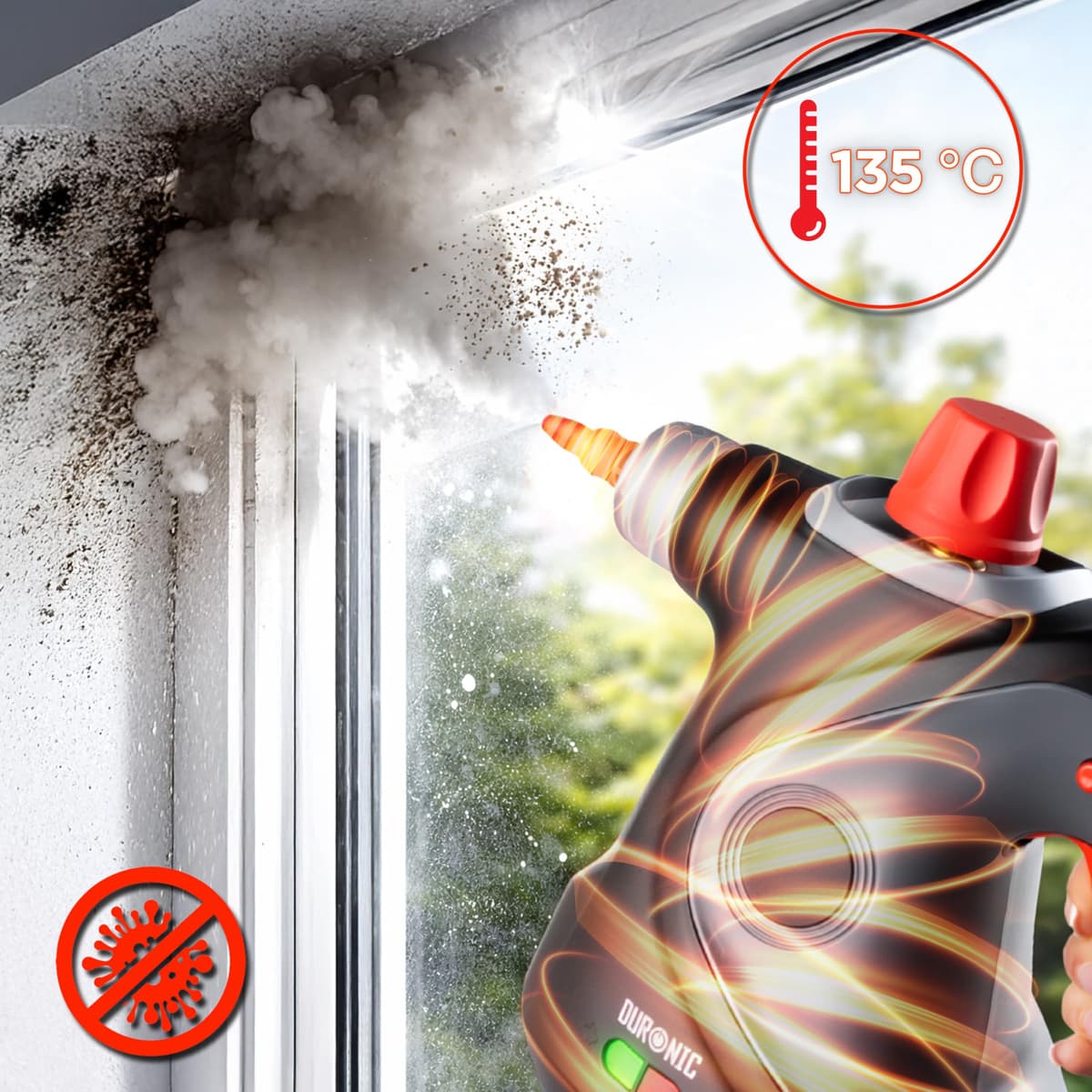 Duronic SC32 BK Limpiador de Vapor de Mano 1050W - Limpiador Vapor Portátil Multifunción Depósito 350 ml para Sofá Tejidos Juntas Ducha Horno Fregadero Ventanas Espejos Limpieza sin Químicos — view 4