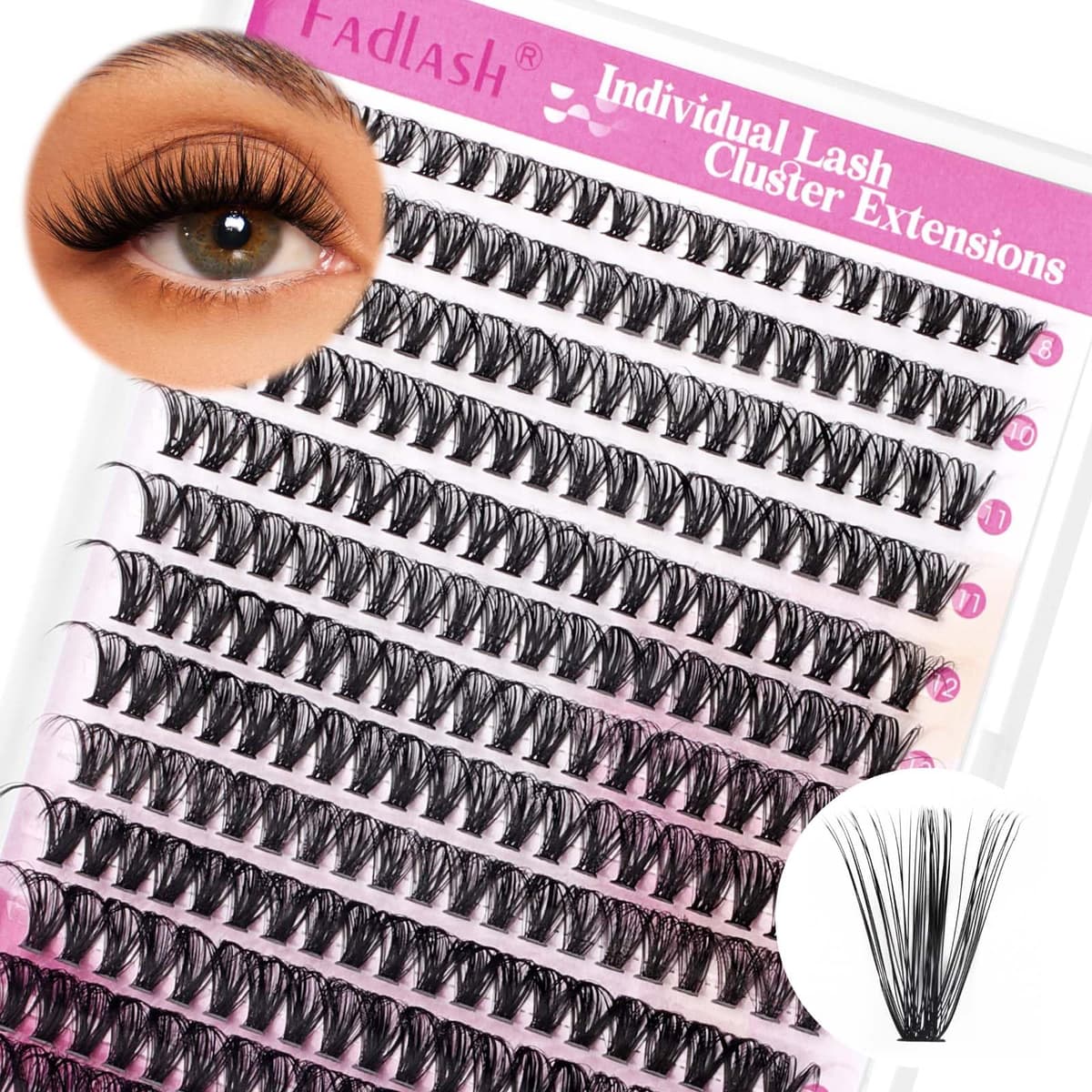 FADLASH 280pcs Extensiones Pestañas Postizas Individuales 40D Cluster Lashes 0.07mm Rizo D Mix 8-16mm Volumen Ruso Pestañas Racimo — view 10