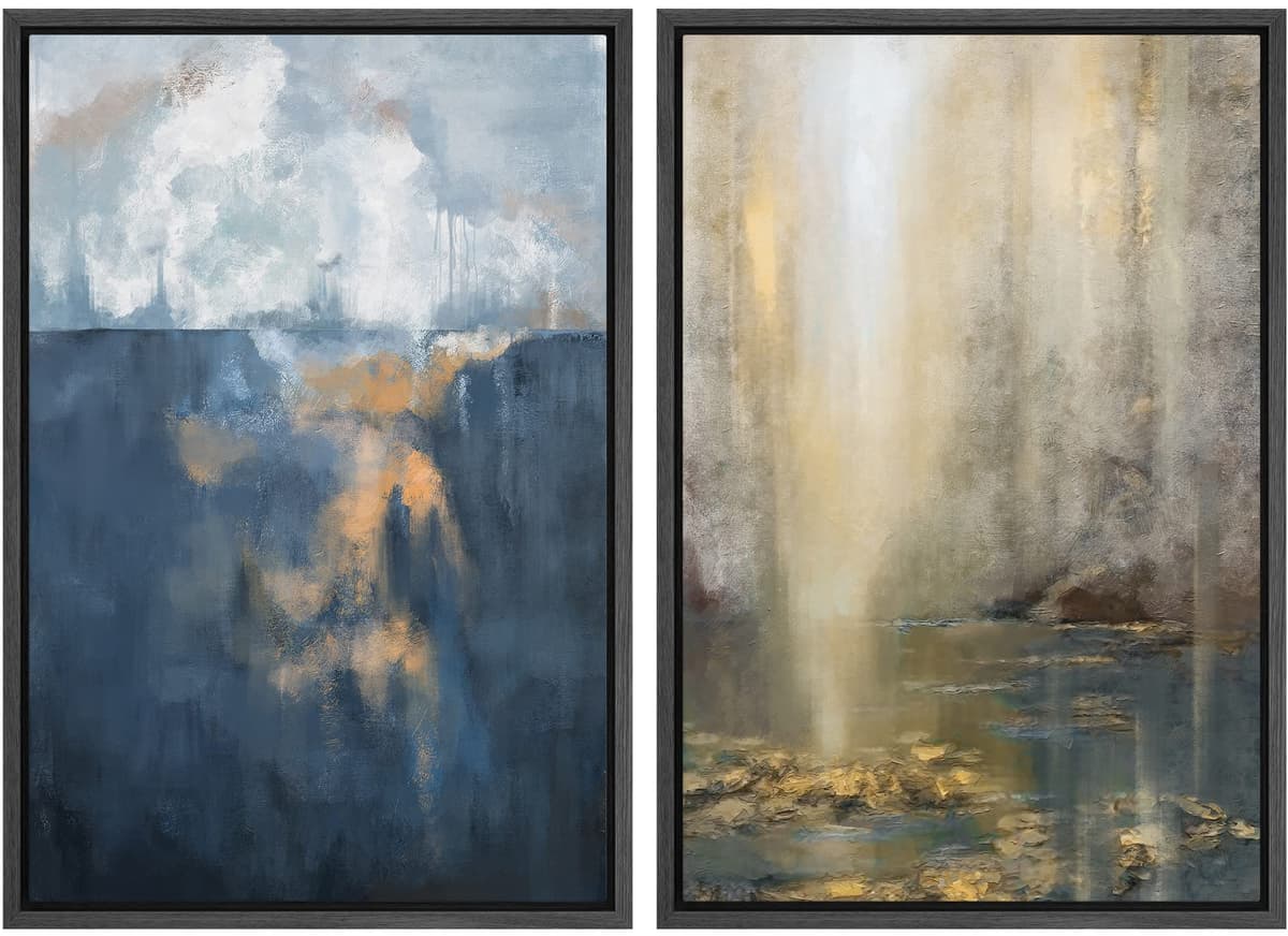 MUDECOR Framed Canvas Print Wall Art Set Watercolor Pastel Duotone Tan Landscape Abstract Shapes Illustrations Modern Art Decorative Contemporary for Living Room, Bedroom, Office - 24"x36"x2 Natural — view 114