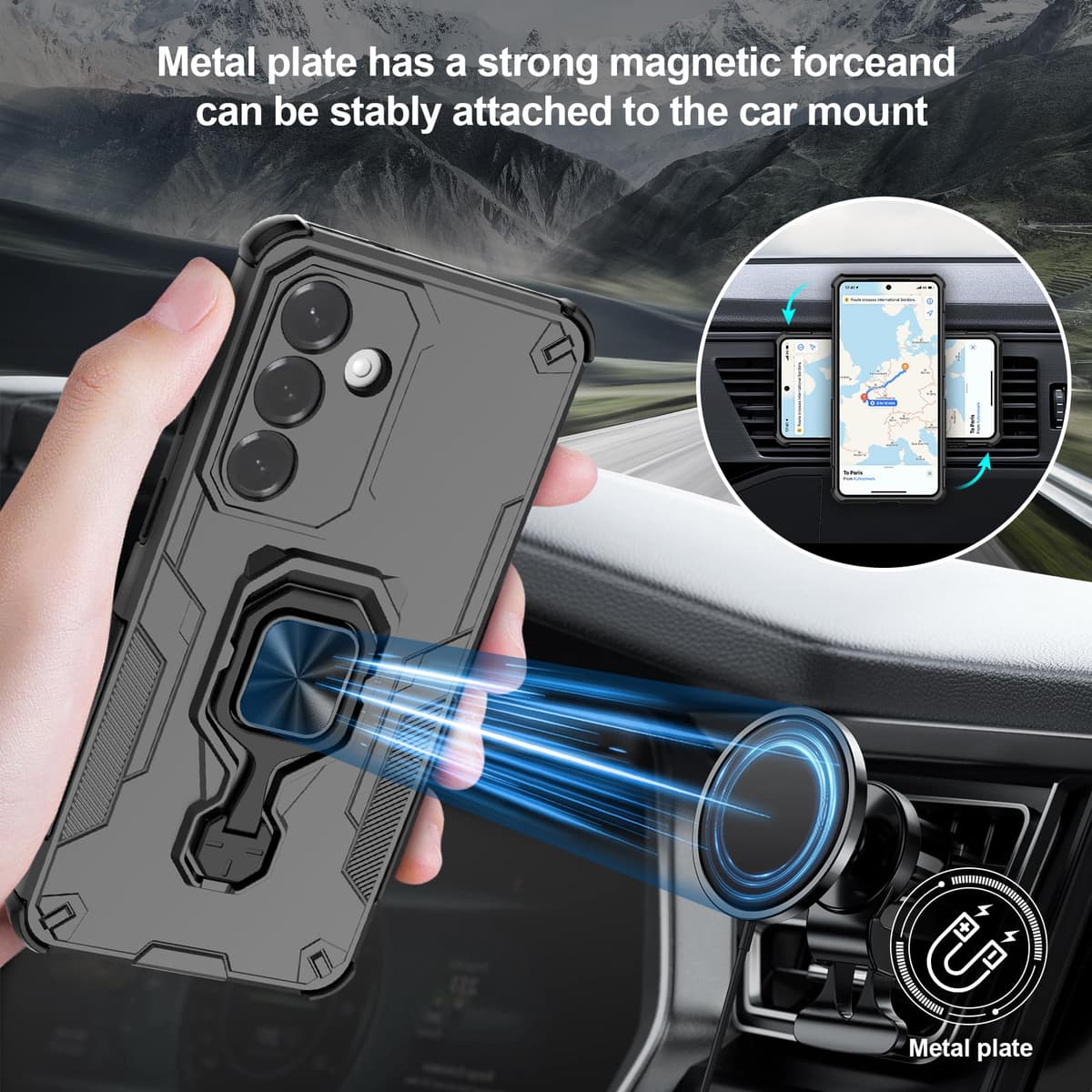 Funda para CMF Phone 2 Pro, Carcasa Antigolpes con Soporte anular metálico, Case Protectora de Grado Militar, Negro — view 1202