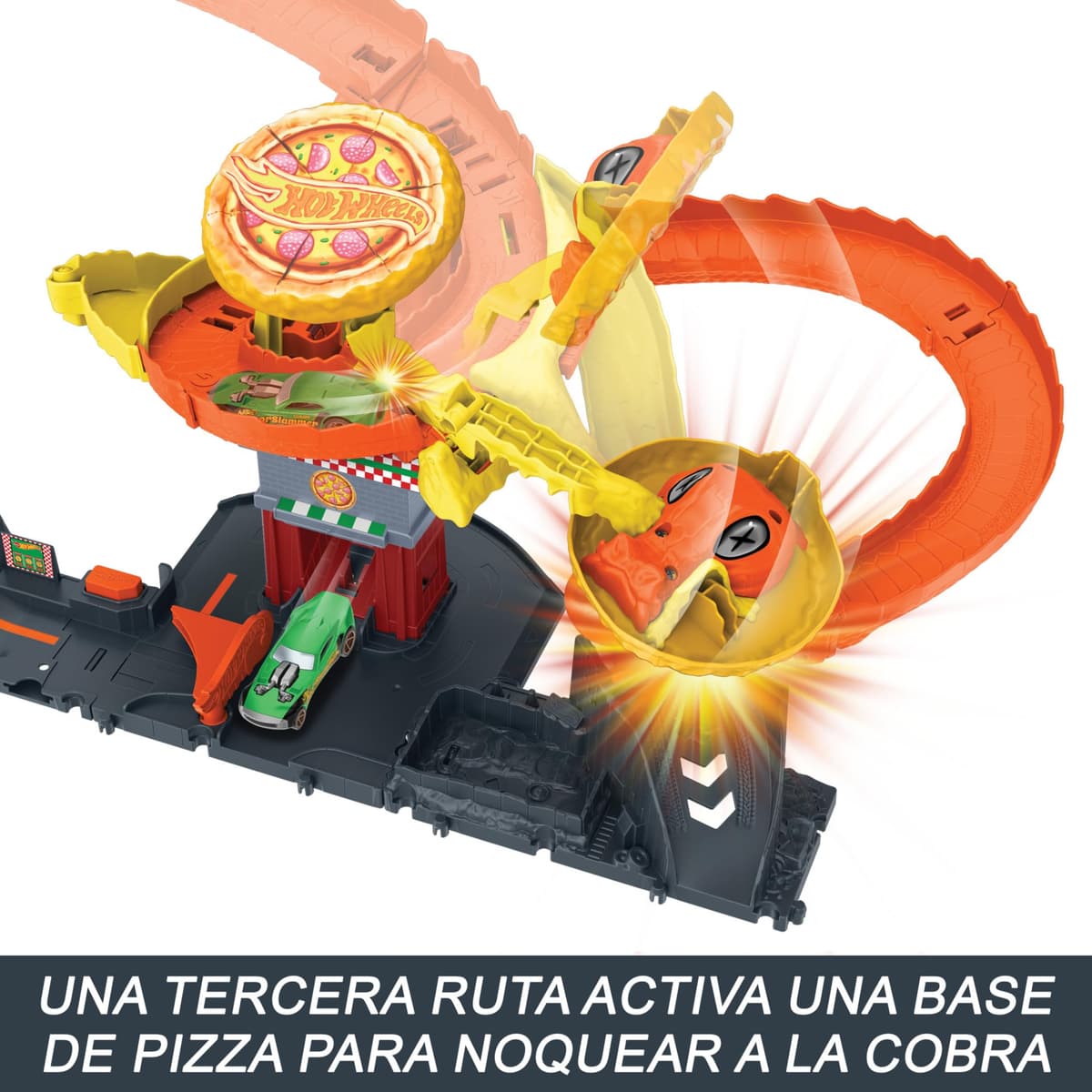 Hot Wheels City “Let's Race - ¡a Correr!” Netflix - Pizza Slam Ataque de Cobra Pista para Coches de Juguete con Serpiente, Incluye 1 vehículo, +4 años (Mattel HTN81) — view 5