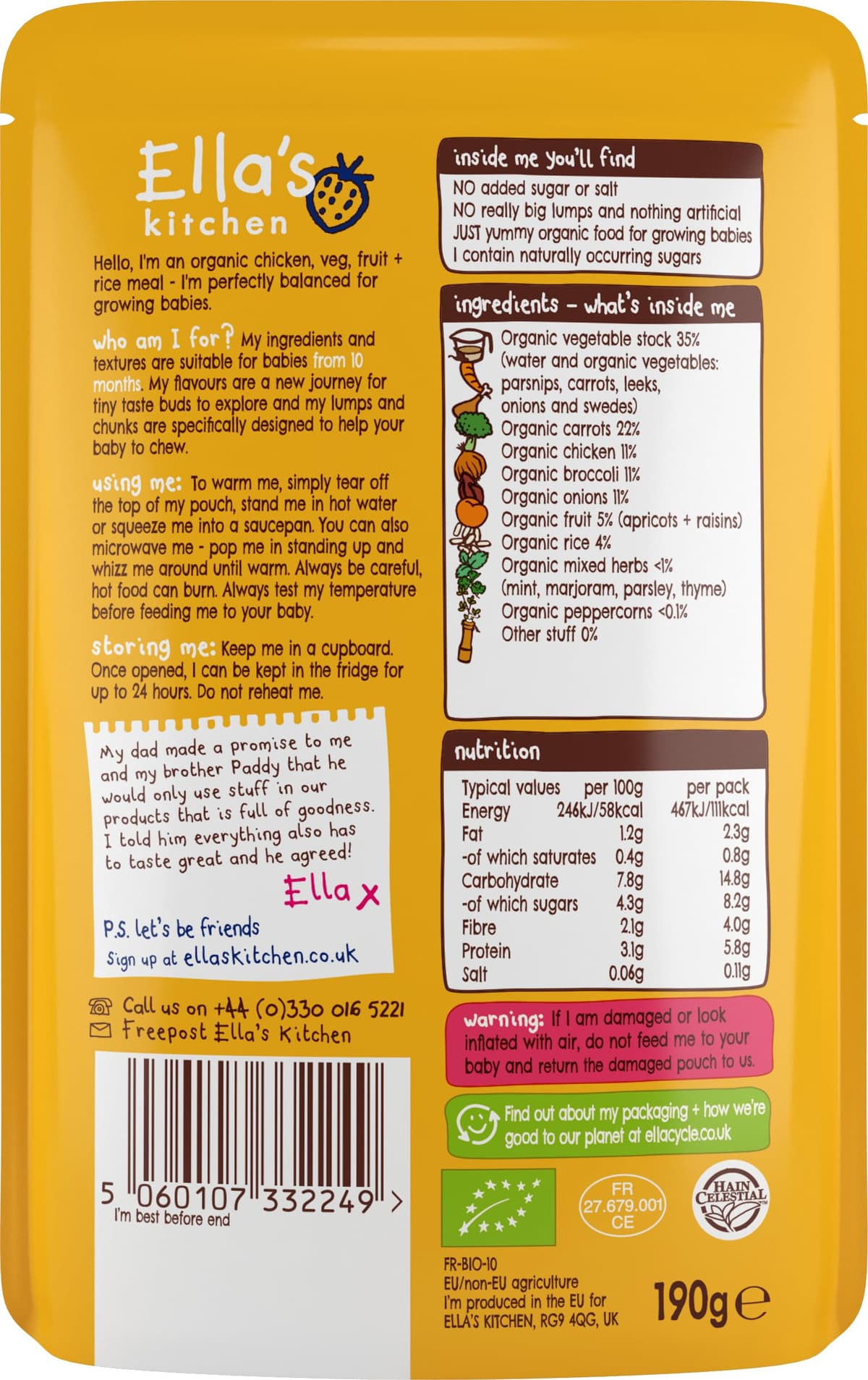 Ella's Kitchen Stage 3 from 10 Months Organic Chicken Casserole 190 g (Pack of 7) — view 2