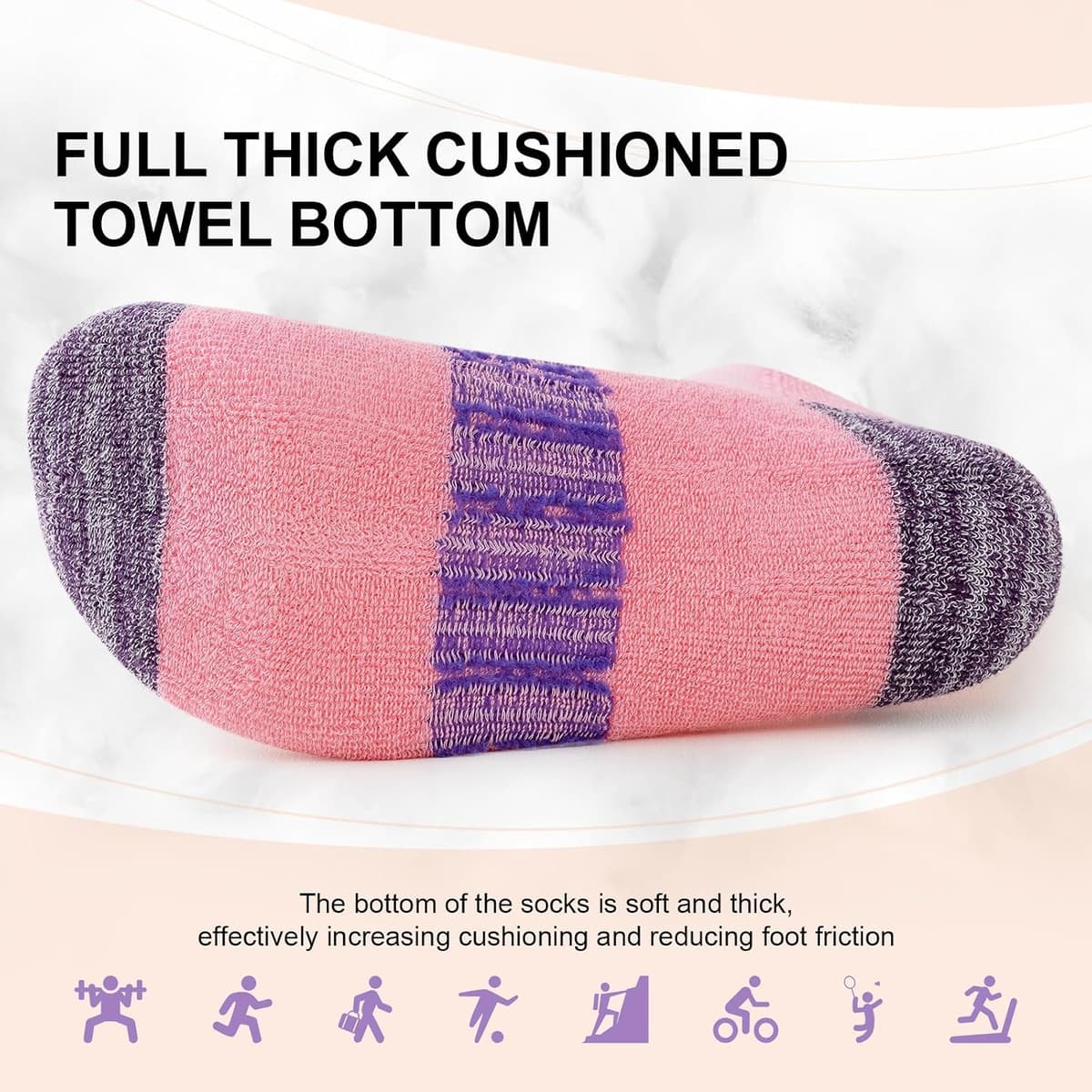 Women's 6 Pairs of Sports Running Hiking Cotton Breathable Trekking Cushion Socks for Outdoor Sports — view 3