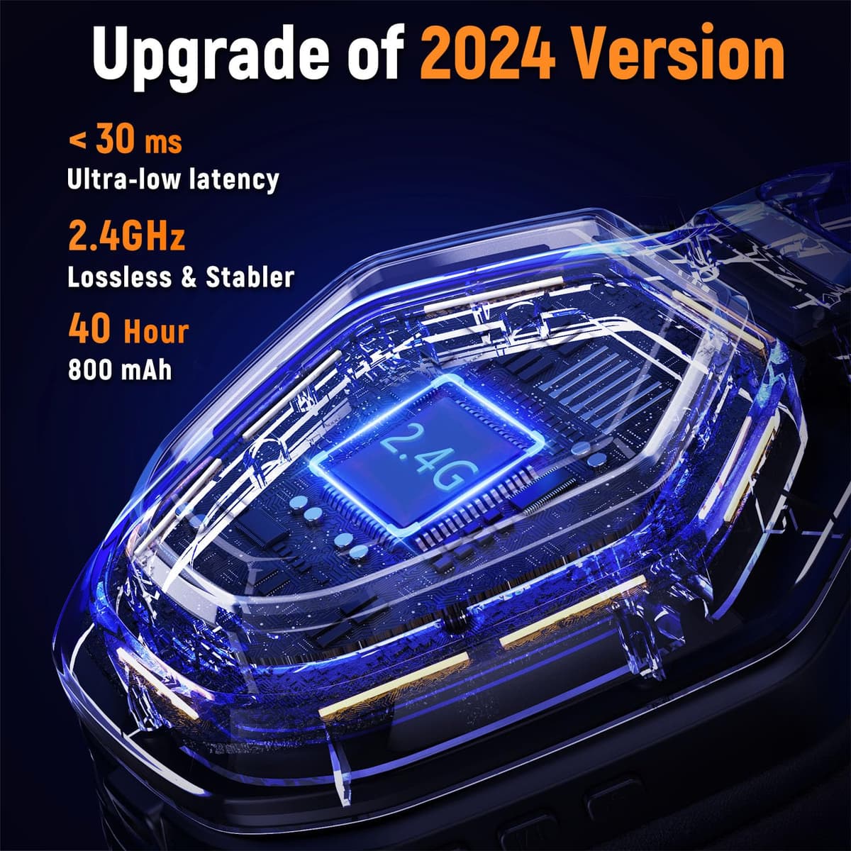 Ozeino Wireless Gaming Headset, Compatible with PC Ps5 Ps4 Boasts 2.4GHz Lossless Audio, USB & Type-C, Flip Microphone and 40-Hr Battery - Suited for Switch, Laptop, Mac — view 2