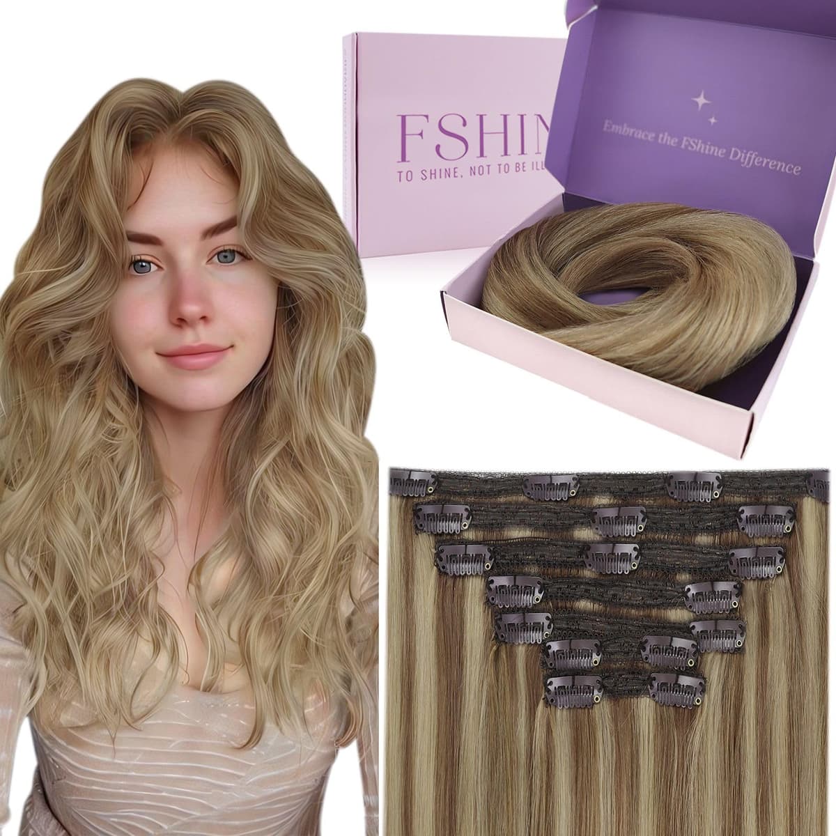 Fshine Clip in Hair Extensions Human Hair Copper Hair Extensions 18 Inch 120 g 7 pcs Color 330 Natural Straight Hair Extensions for Women Real Human Hair — view 27
