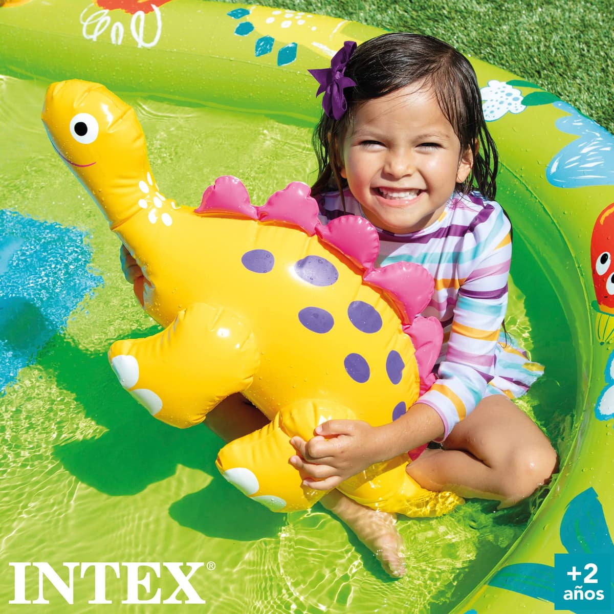 INTEX 57166 - Piscina infantil hinchable con dispersor de agua y tobogán dinosaurio, centro de juegos para niños — view 4
